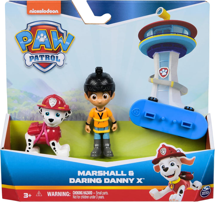 Paw Patrol Marshall and Daring Danny X Figures Set with Skateboard - Action Figures for Kids Ages 3-9