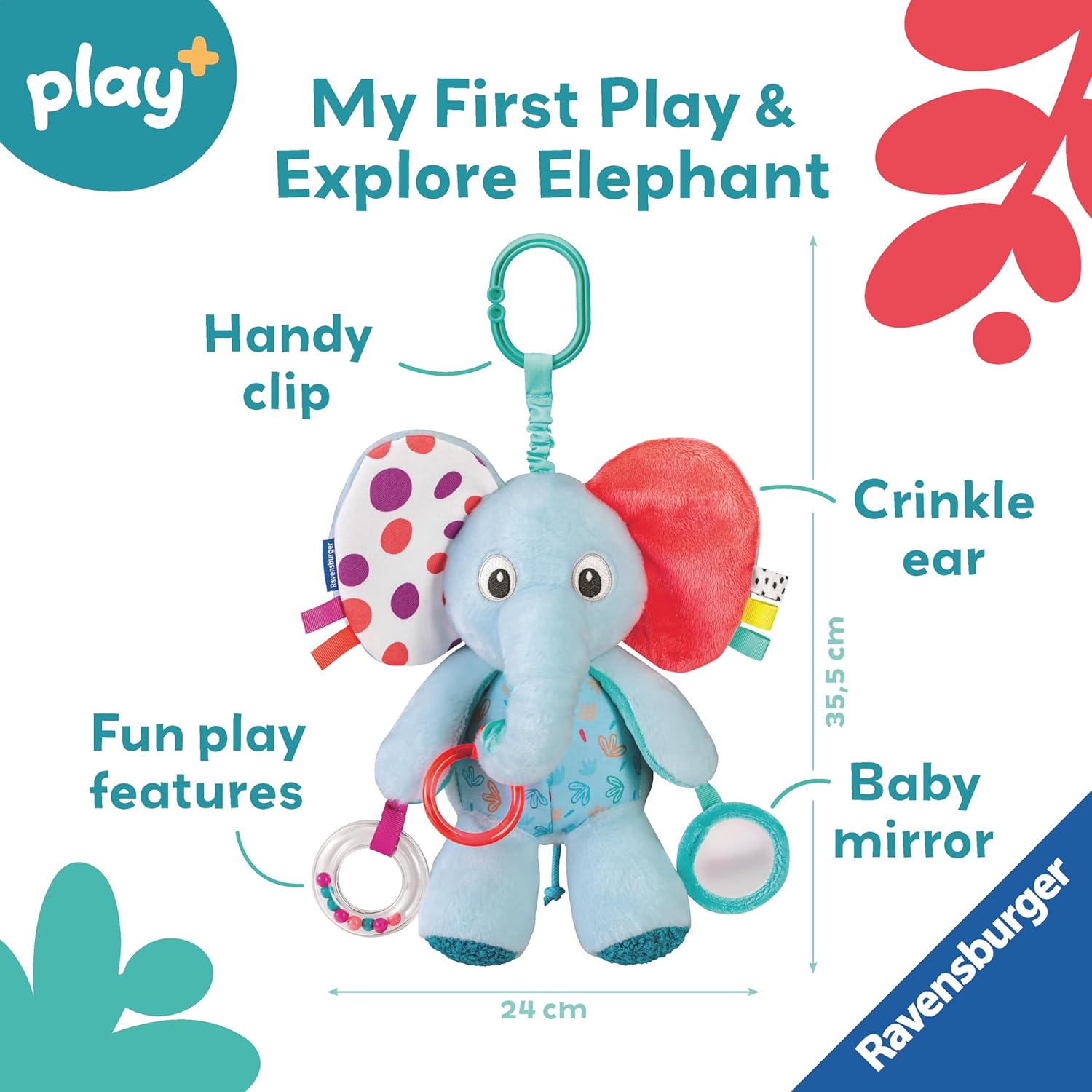 Ravensburger Explore & Play Elephant - Sensory Plush Toy for Babies 0 Months+ 6