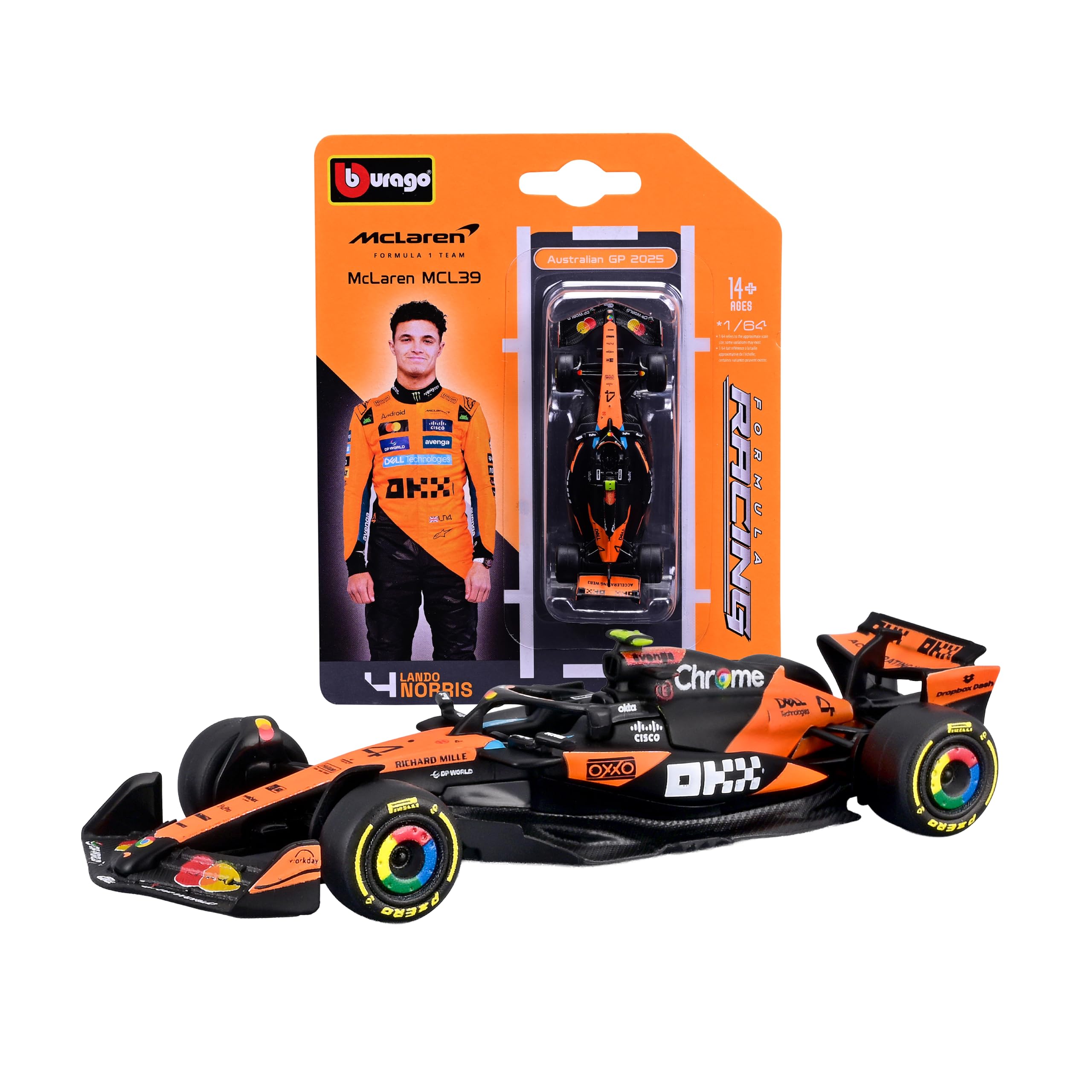 Bburago F1 McLaren F1 MCL39 2025 #4 Lando Norris Diecast Car | 1:64 Scale | Metal