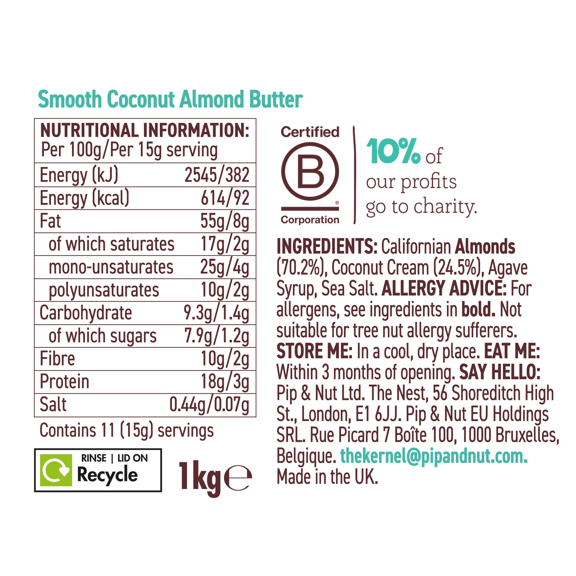 Pip & Nut Coconut Almond Butter - No Palm Oil, High Fibre, Vegan | 1kg