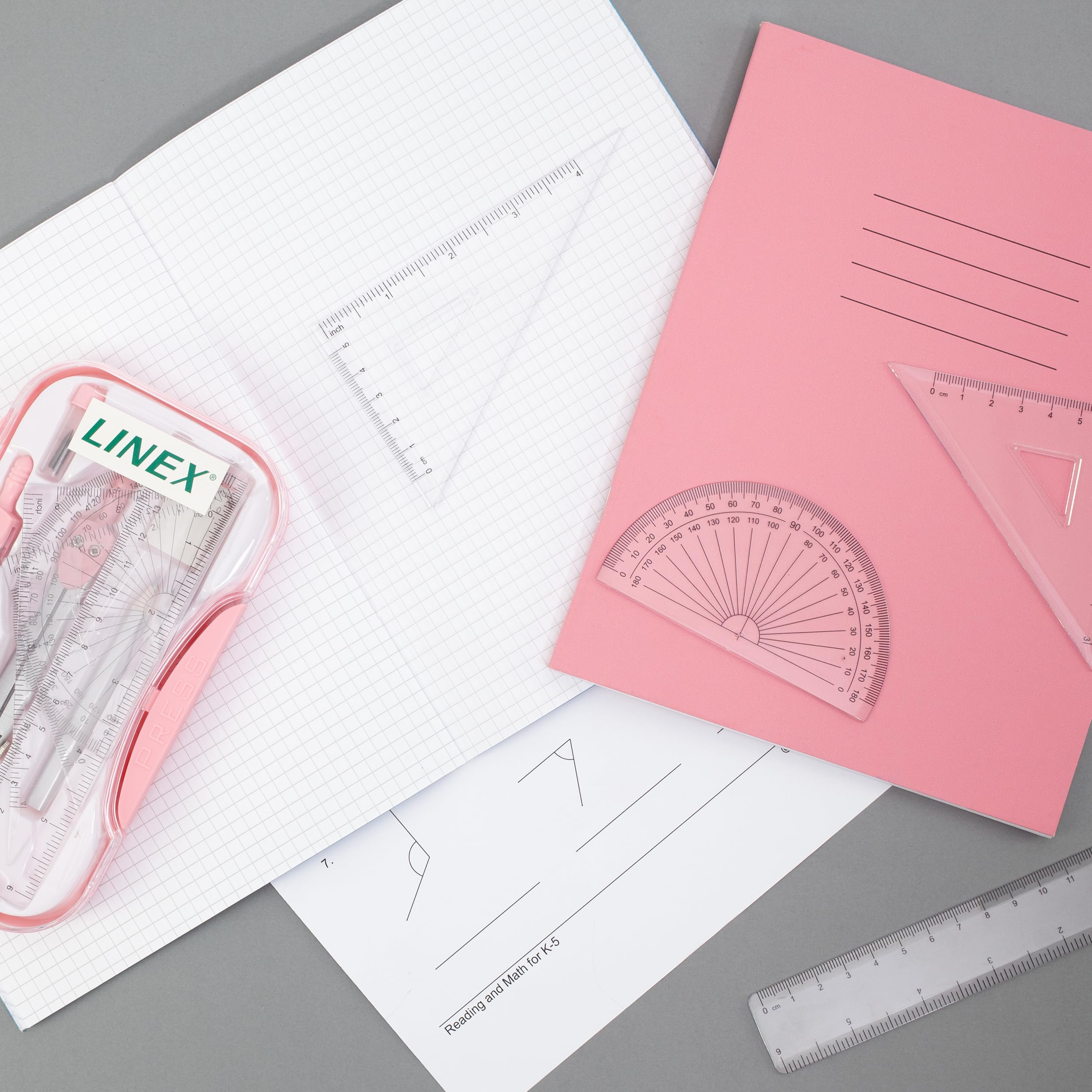 Linex Maths Geometry Set - 10-Piece Exam Kit with Compass, Protractor, Ruler | Pink Case 6