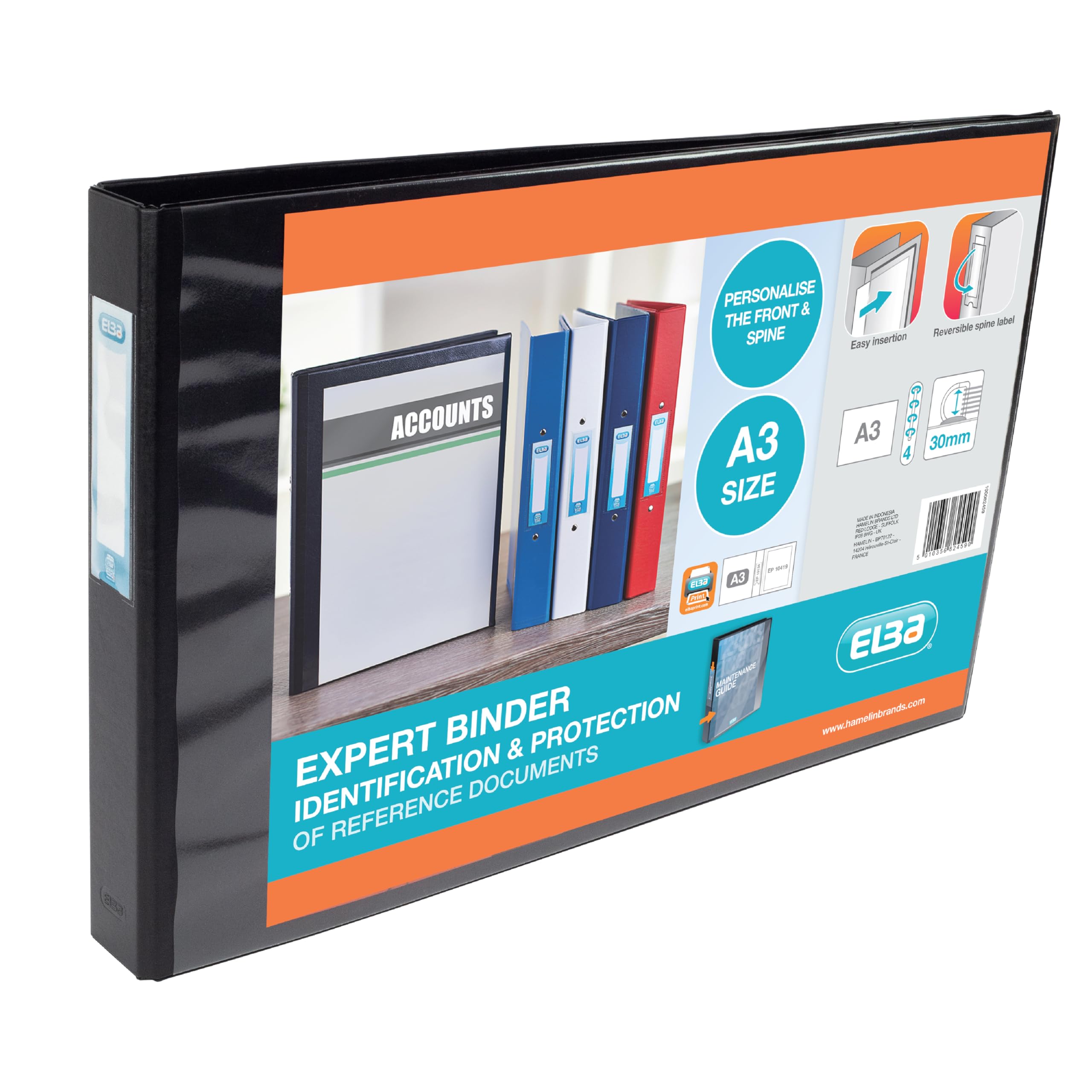 Elba A3 Landscape Padfolio Ring Binder - 4 D-Ring | 55mm Spine | 30mm Capacity | Black PVC 1