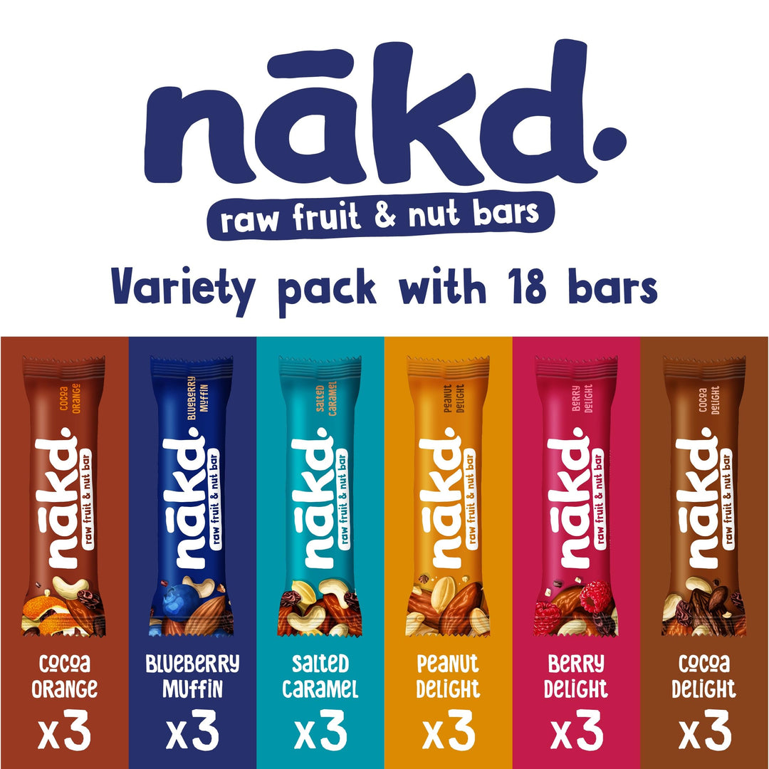 Nakd Raw Fruit & Nut Bar Variety Pack - 18 x 35g - Vegan, Gluten-Free, No Added Sugar