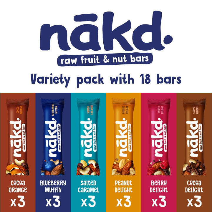 Nakd Raw Fruit & Nut Bar Variety Pack - 18 x 35g - Vegan, Gluten-Free, No Added Sugar