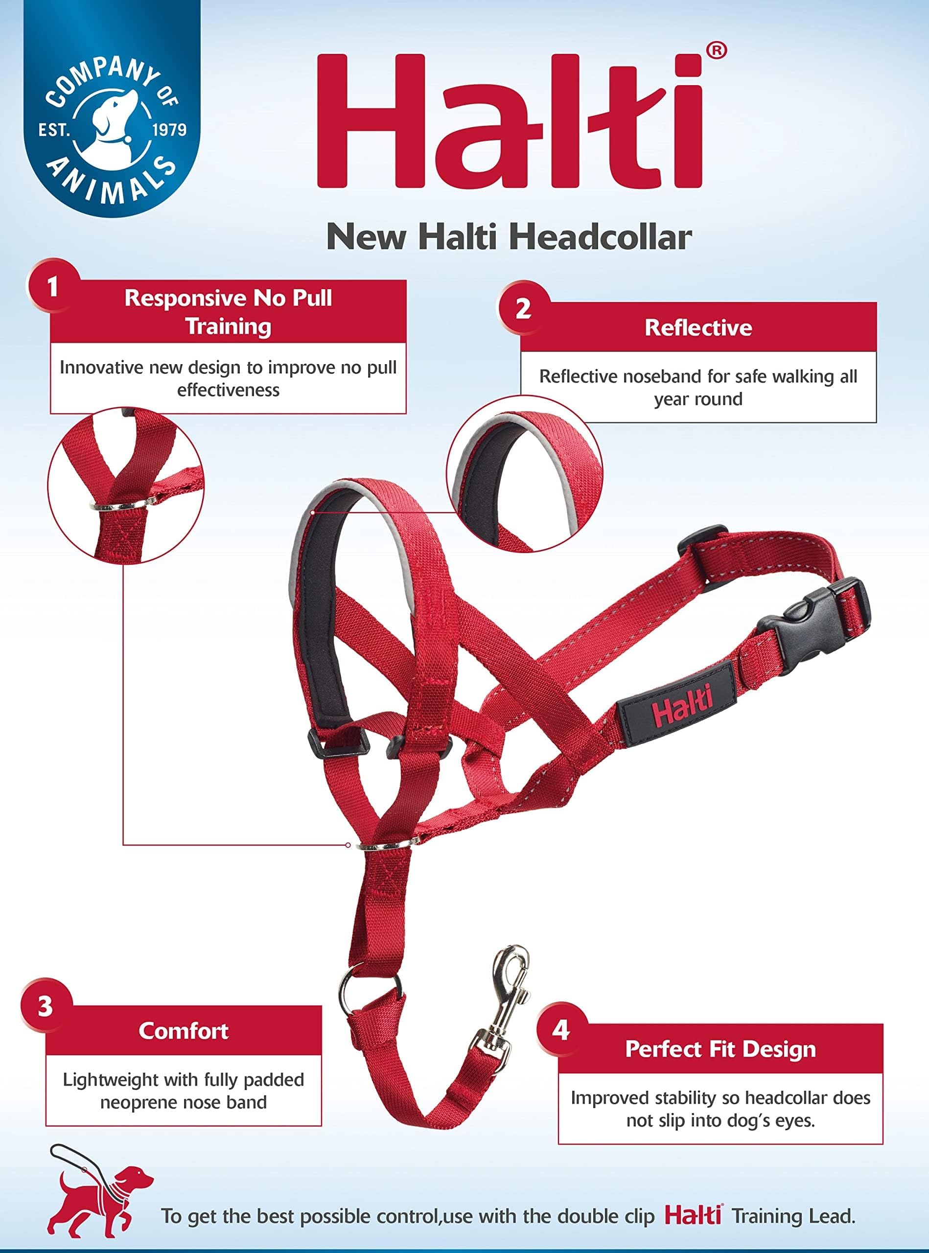 Halti Headcollar - Stops Pulling | Size 2 Red | Reflective Nylon 7