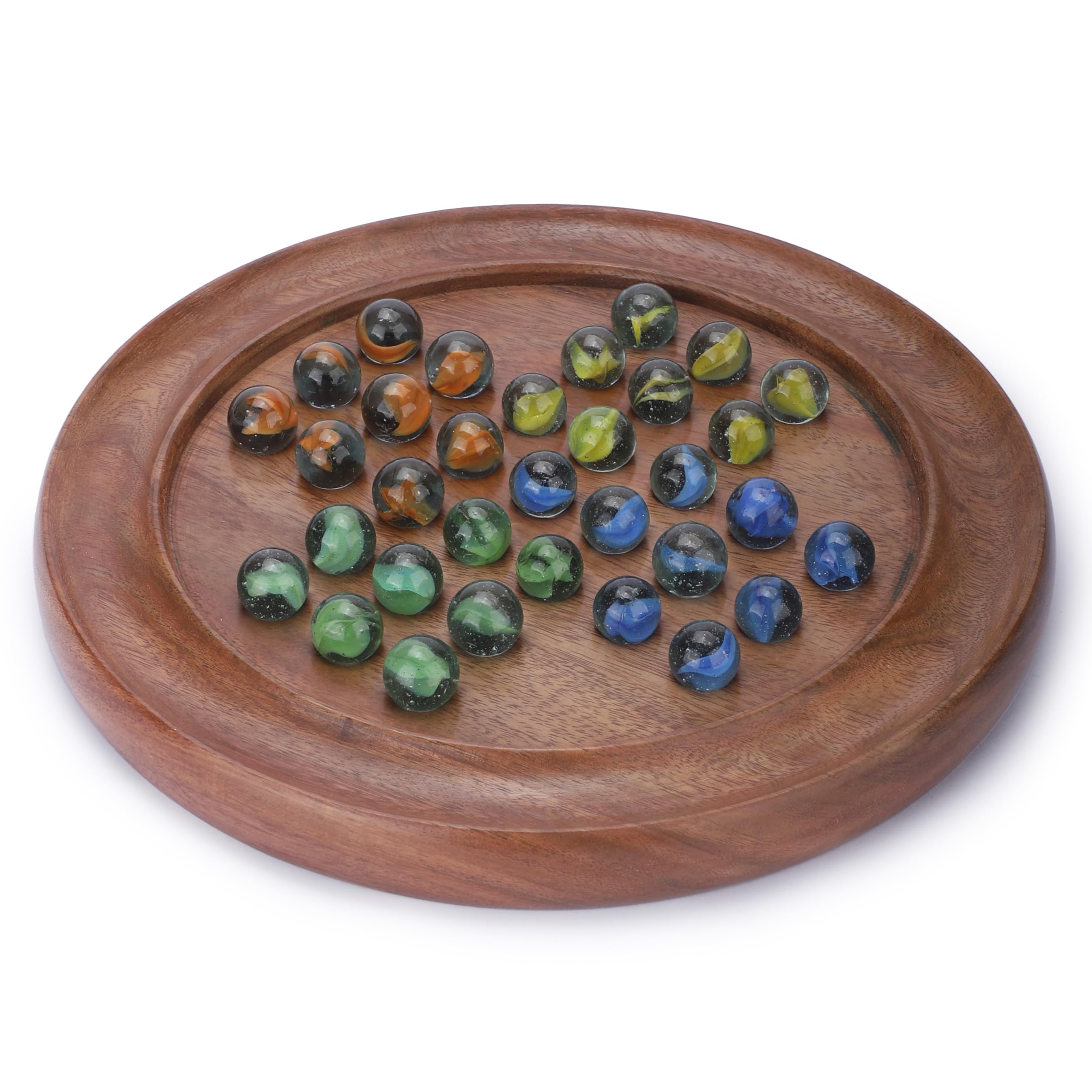 Ajuny Classic Solitaire Handcrafted Wooden Board Game with 4-Color Marbles 15