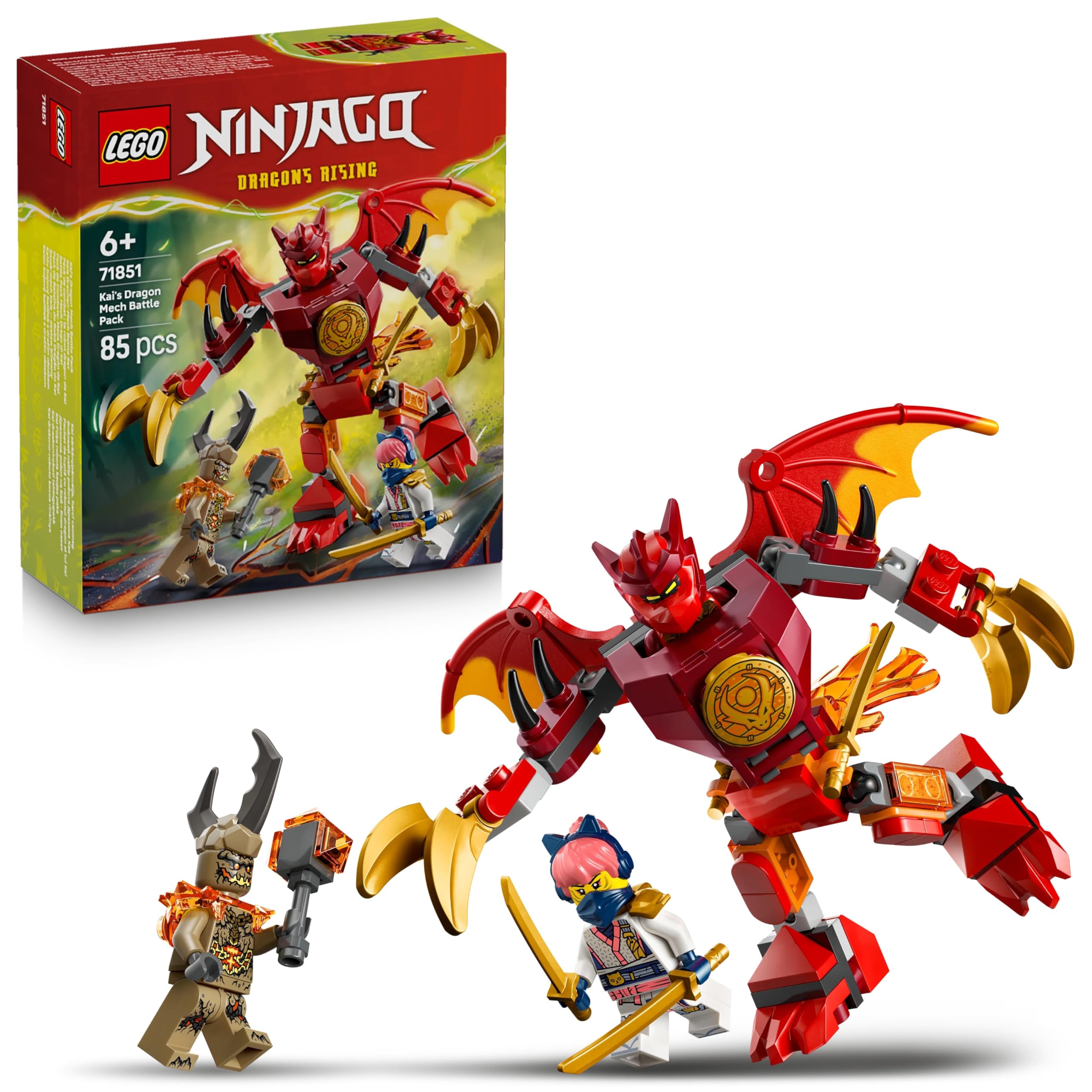 LEGO NINJAGO Kai's Dragon Mech Battle Pack 71851 | 3 Minifigures | Ages 6+