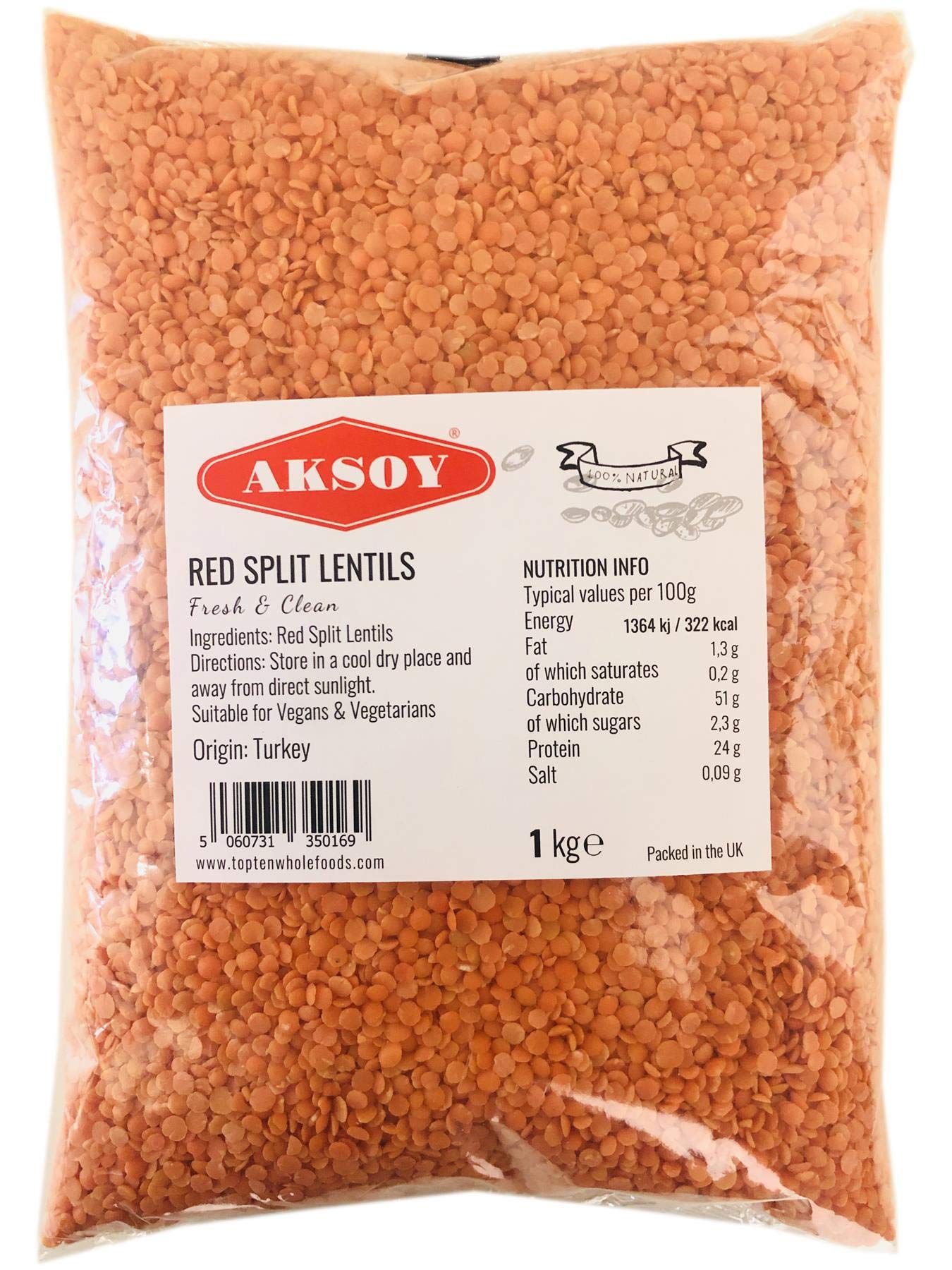 AKSOY Red Split Lentils - 1kg Pack | High Protein | Vegan & Vegetarian Friendly
