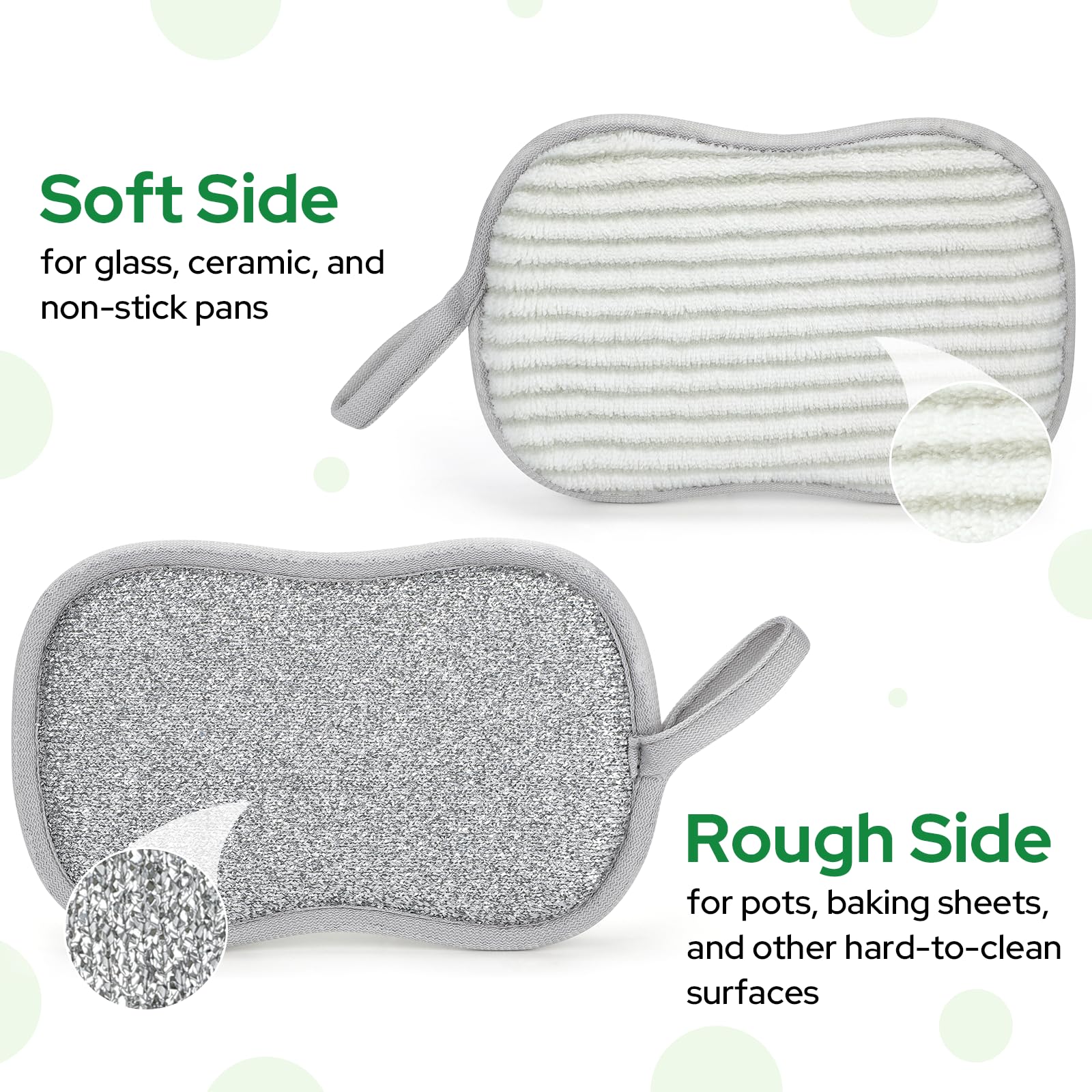 Euqvunn Dual-Sided Kitchen Cleaning Sponges - 8 Pack, Grey, 9.5x16cm