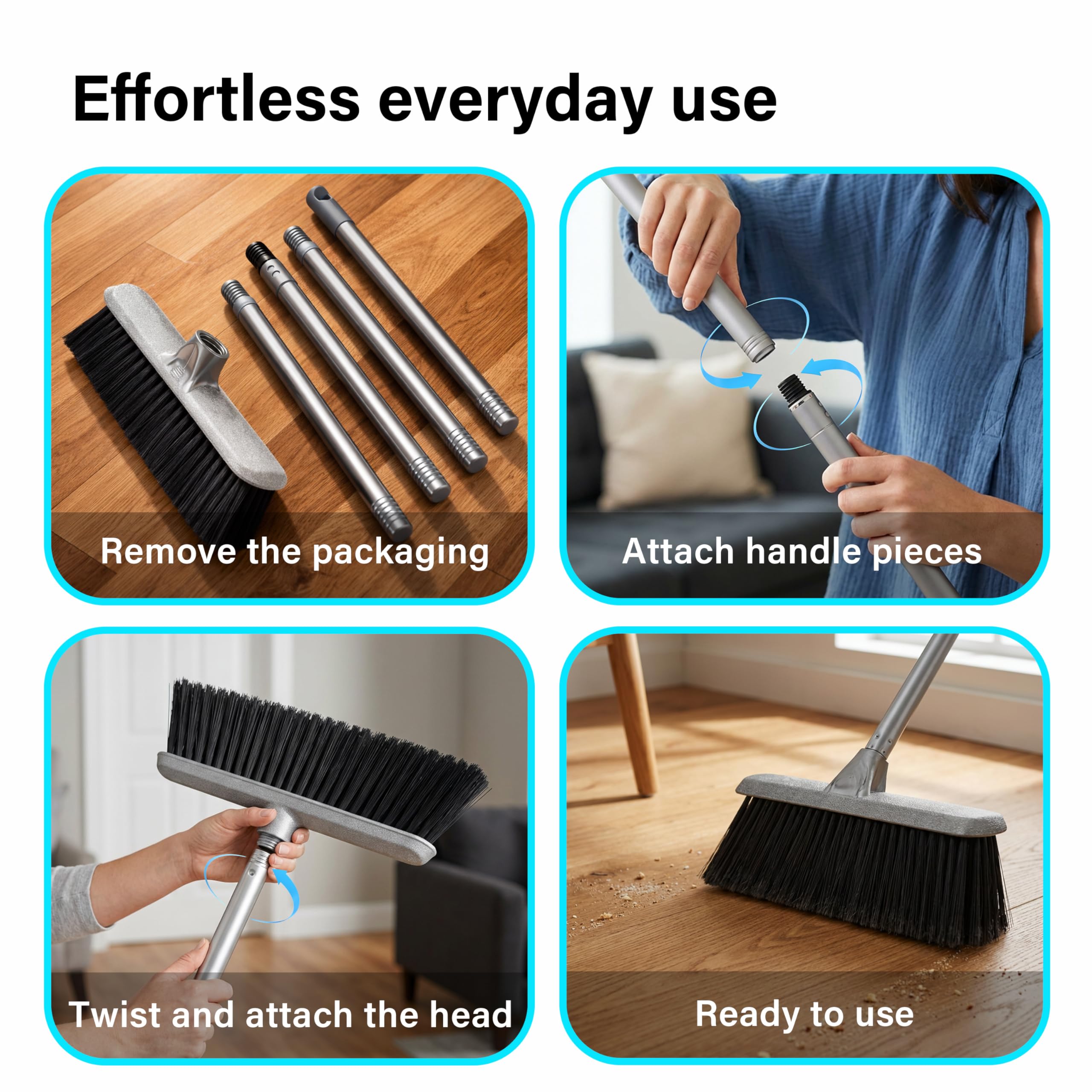 Ofah Hand Broom - Soft Bristles for Dust-Free Indoor Cleaning | Grey Plastic 3