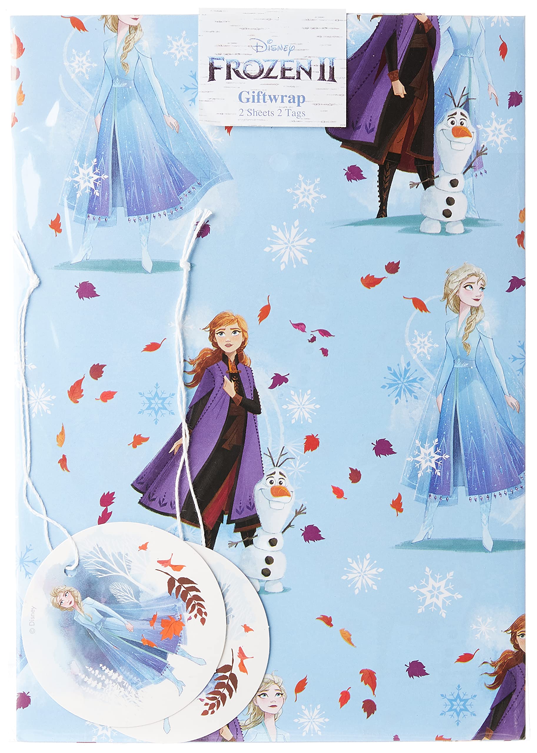UK Greetings Frozen Gift Wrapping Paper Set - 2 Sheets & 2 Tags | Birthday | Blue