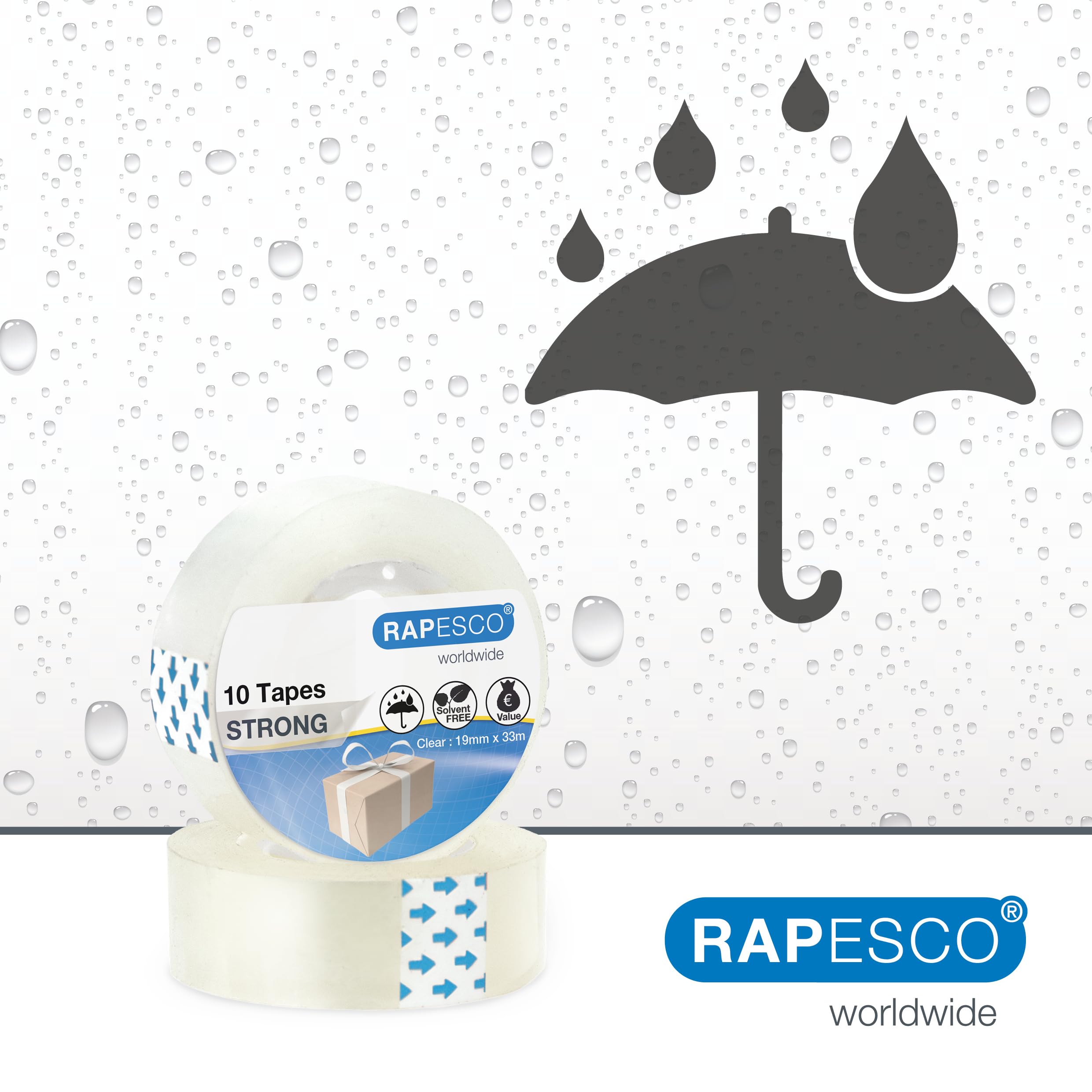 Rapesco 1807 Transparent Adhesive Tape Rolls - 10 Pack, 19 mm x 33 m, Clear Refills 3