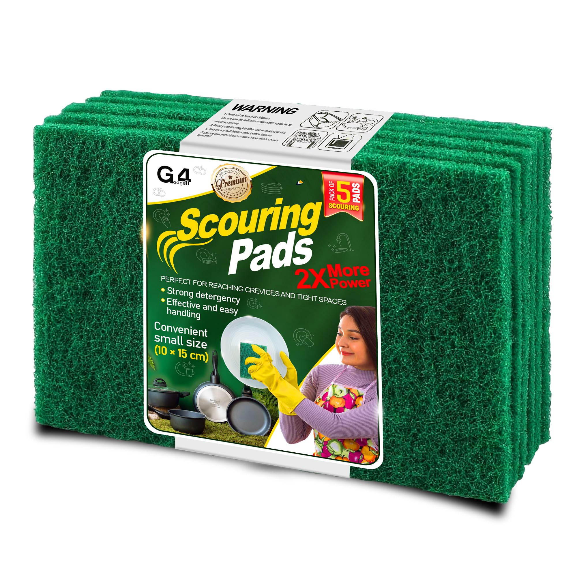 G4GADGET Heavy Duty Scouring Pads Green 5 Pack | 3.9 x 5.9 Inch | Plastic Material 1