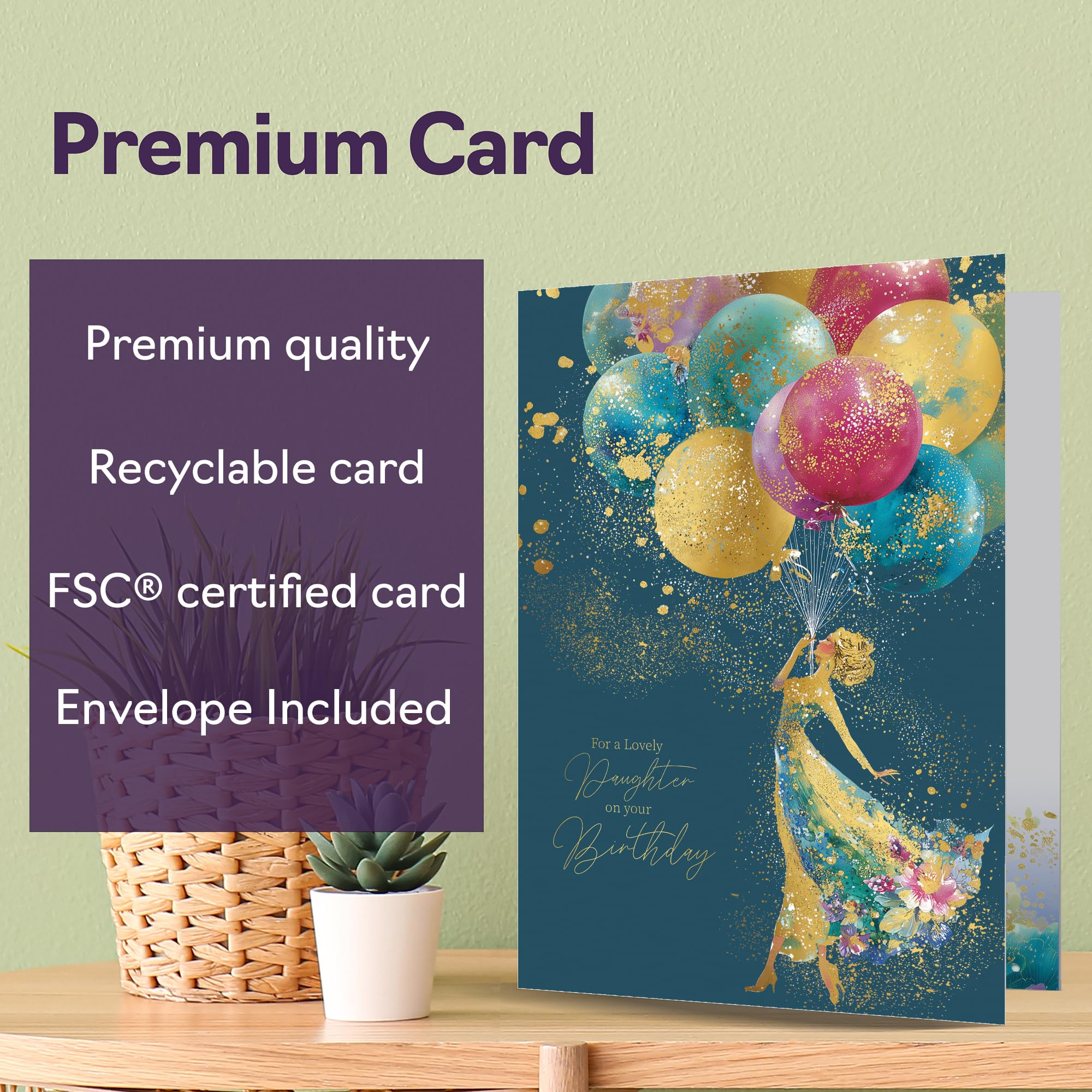 Giftzie Daughter Birthday Card - Gold Silhouette Balloons | 127mm x 178mm | Uncoated Interior 6