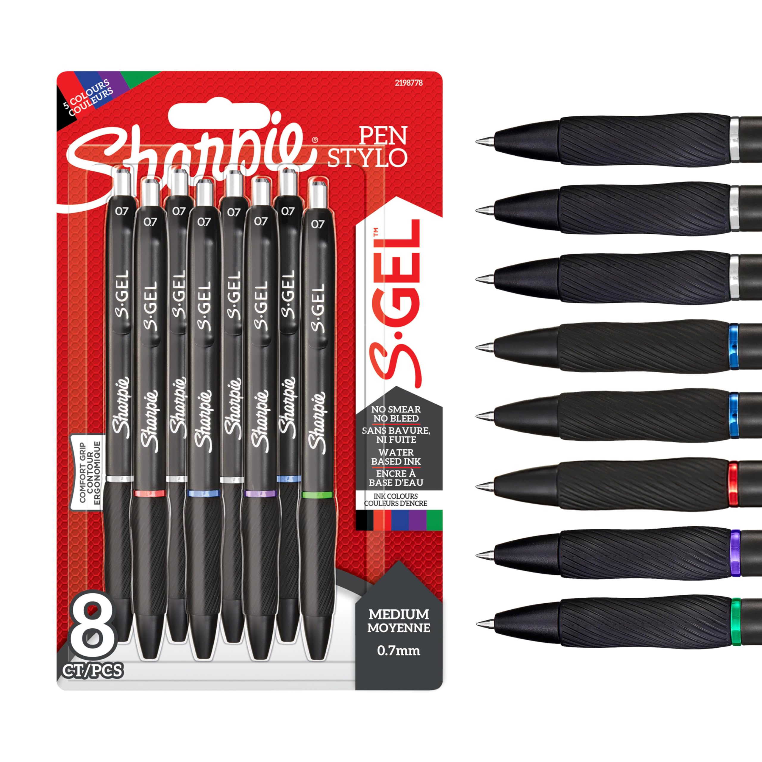 Sharpie S-Gel | Gel Pens | Medium Point (0.7mm) | Assorted Ink Colours | 8 1
