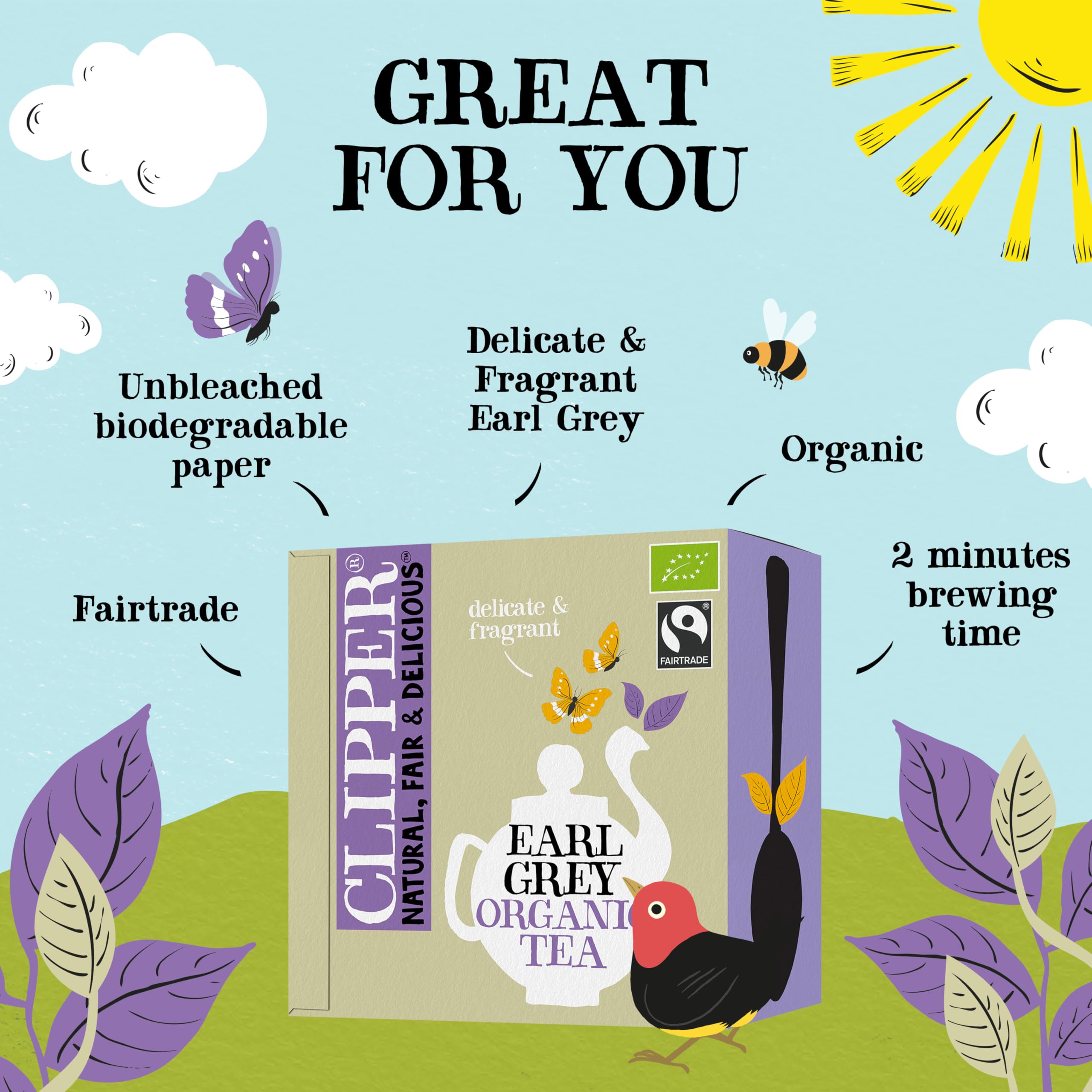 Clipper Natural, Fair & Delicious Organic Earl Grey Tea Bags - 50 Count String & Tag