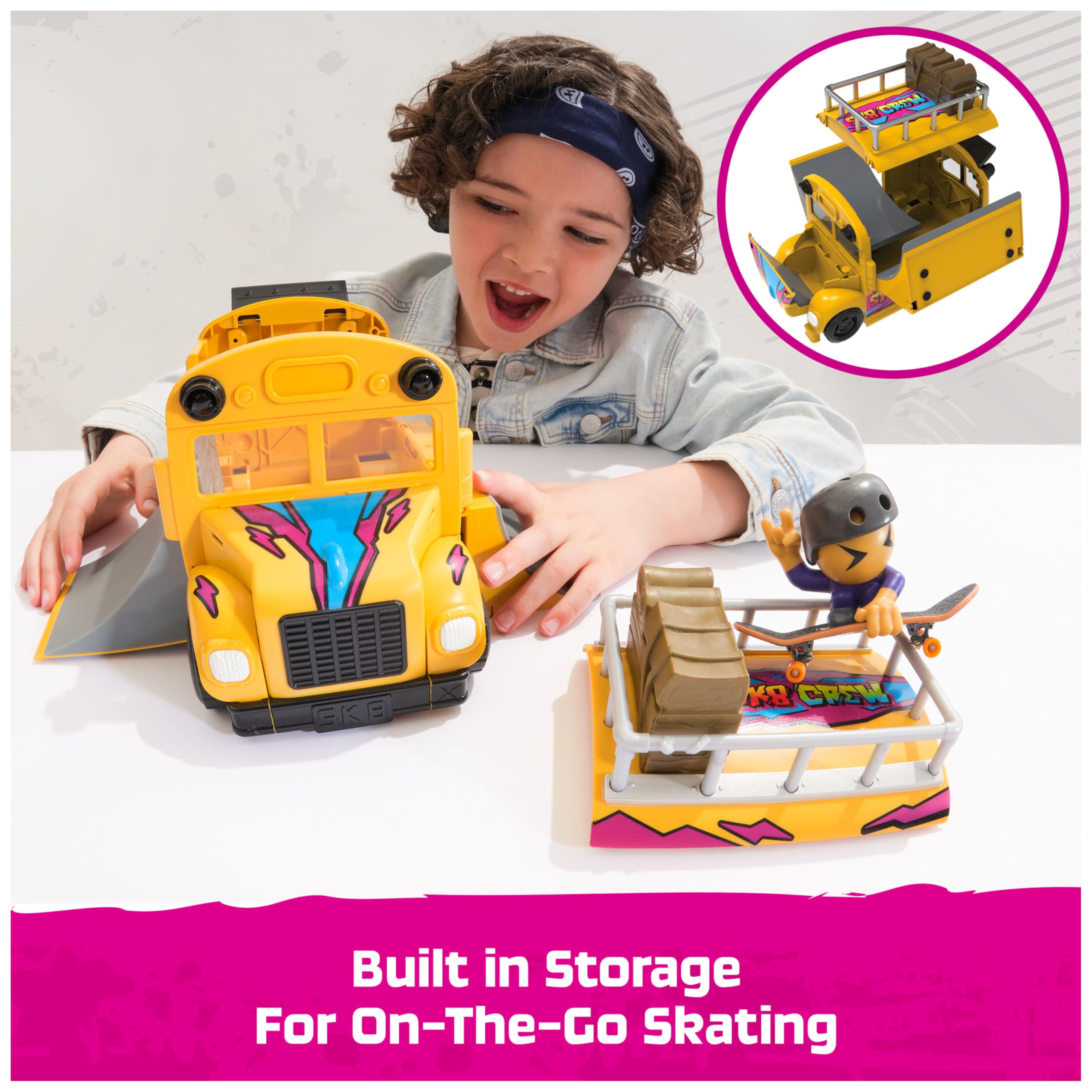 Tech Deck Sk8 Crew 2-in-1 Transforming Ultra Sk8 Bus & Storage with Fingerboard | Ages 5+ 6