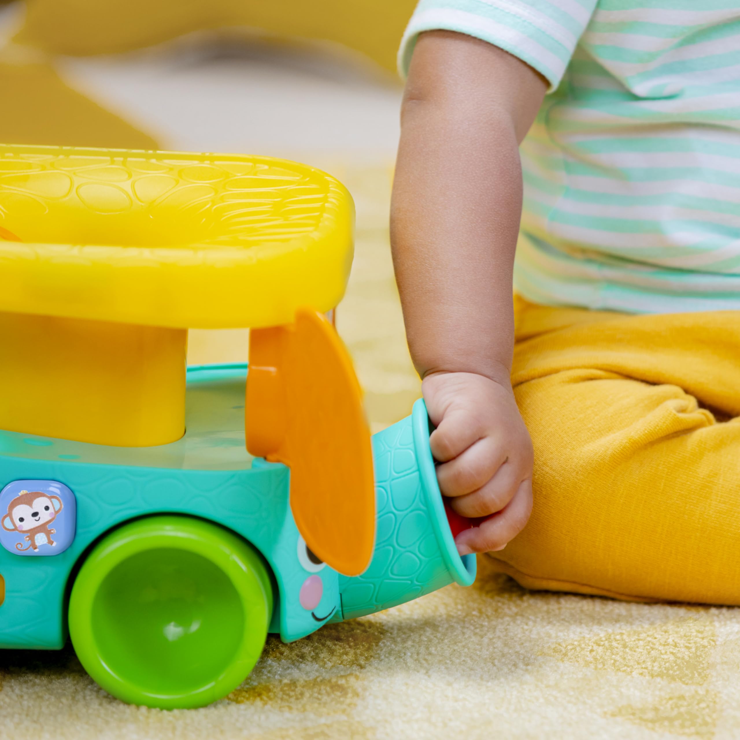 Bright Starts Pop & Roll Safari Bus Ball Play Toy - Musical Light-Up Elephant Popper for Babies 6M+ 14