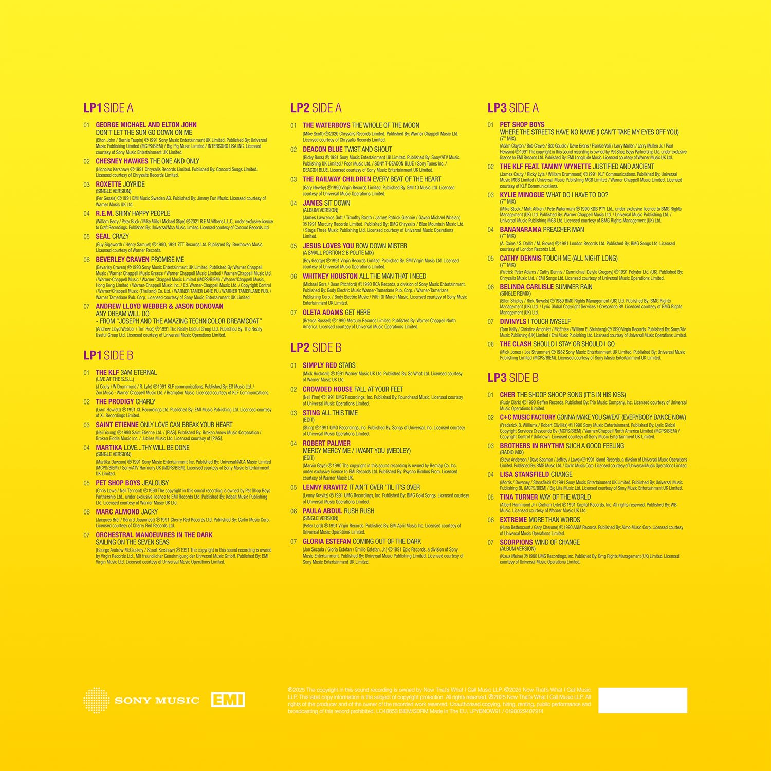 NOW Yearbook 1991 – 3-LP Vinyl Compilation (Yellow Vinyl) 3