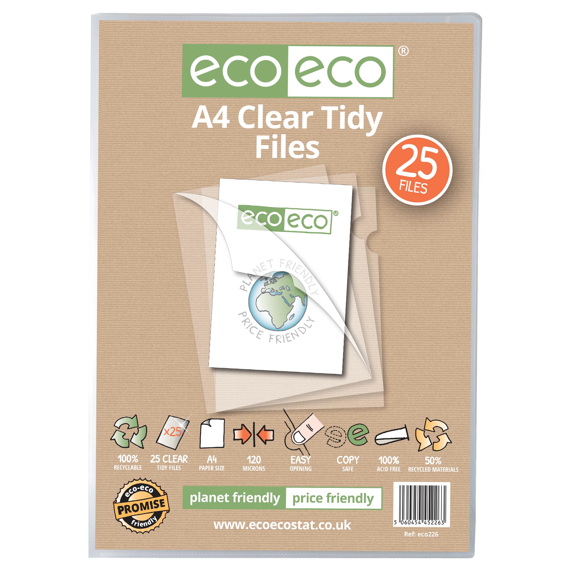eco-eco A4 50% Recycled Report Files - 25 Pack | 120 Micron Strength | Clear 1