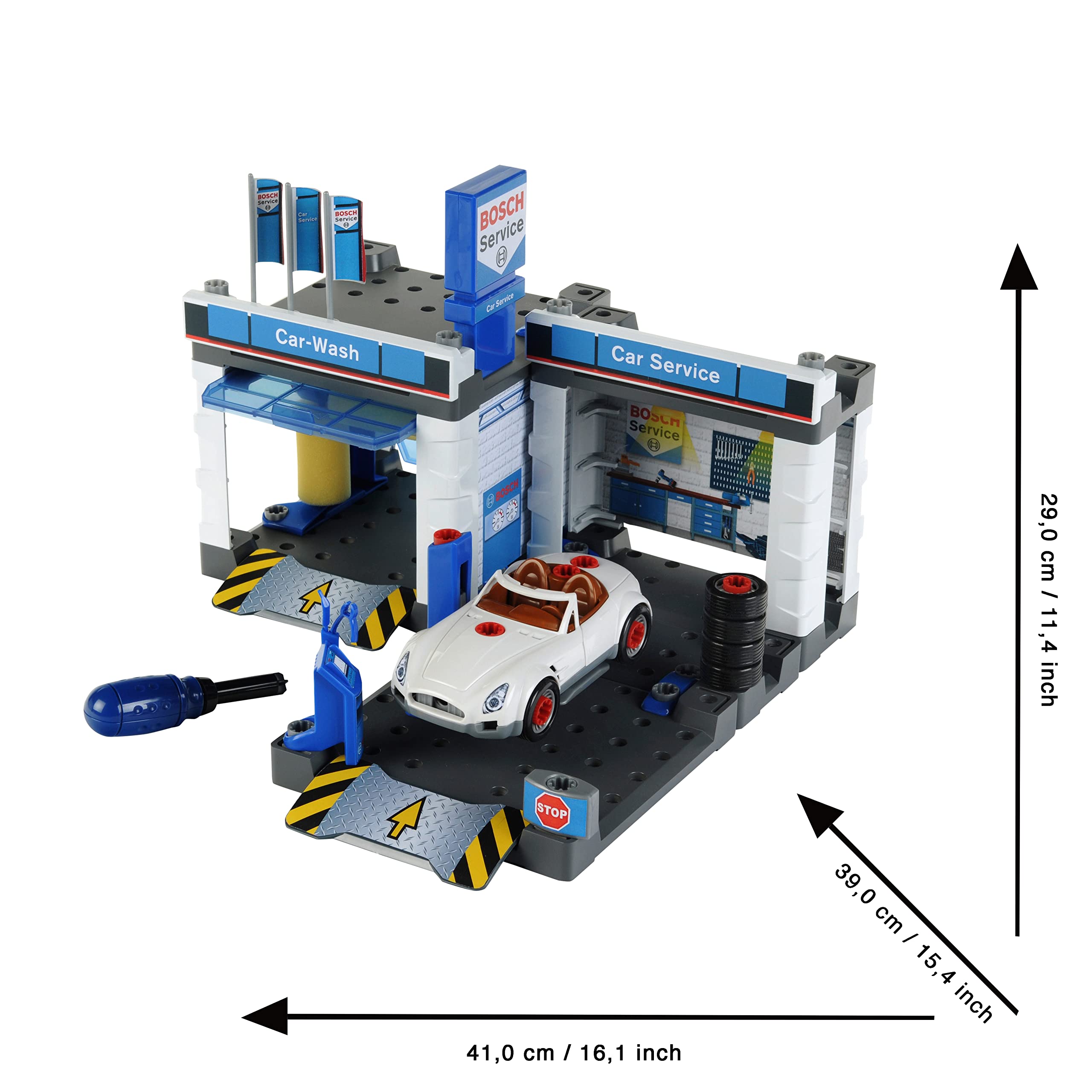 Theo Klein 8647 Bosch Car Service Station - Playset with Car Wash & Dismantlable Car 10