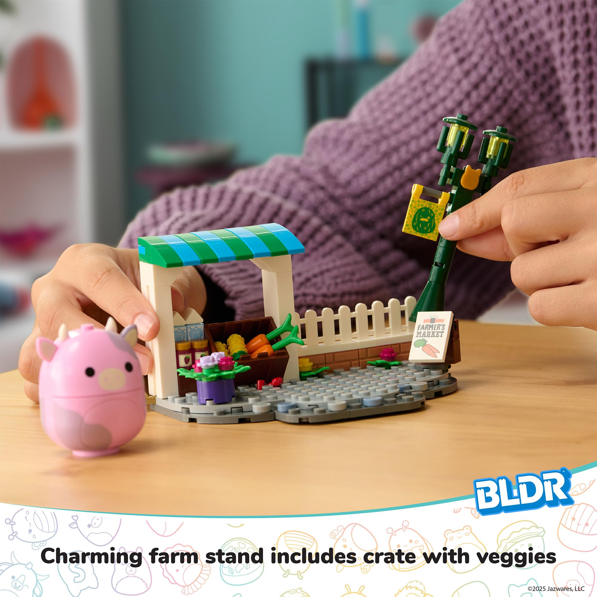 BLDR Squishmallows Patty’s Farmers Market Building Set - 136-Piece Playset with Patty the Pink Cow Figure 12
