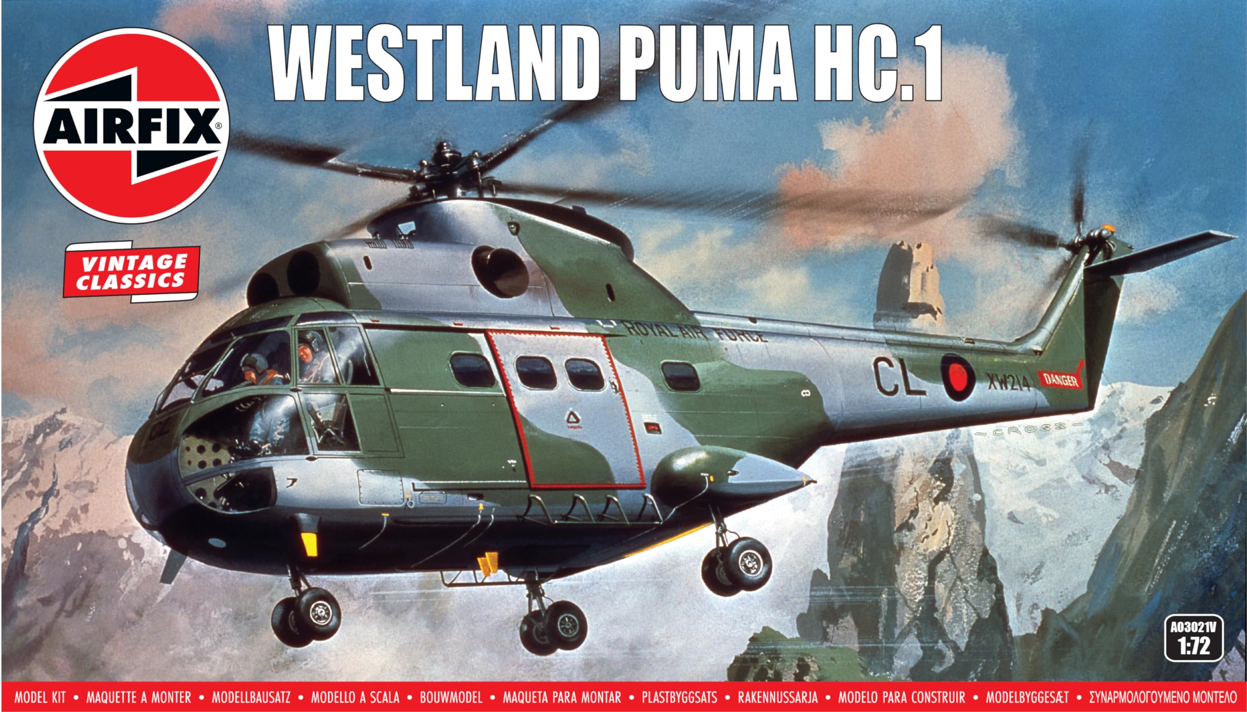 Airfix Westland Puma HC.1 1:72 Scale Plastic Model Kit - Vintage Classics Set A03021V