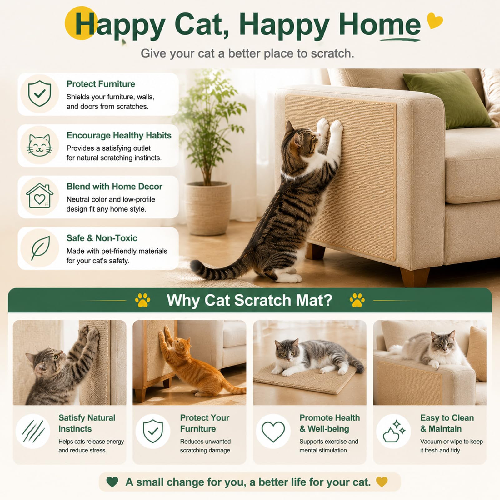 Muexoee Cat Scratching Mat - Thickened Polyester, DIY Cuttable, Self-Adhesive | 40cm x 2m 4