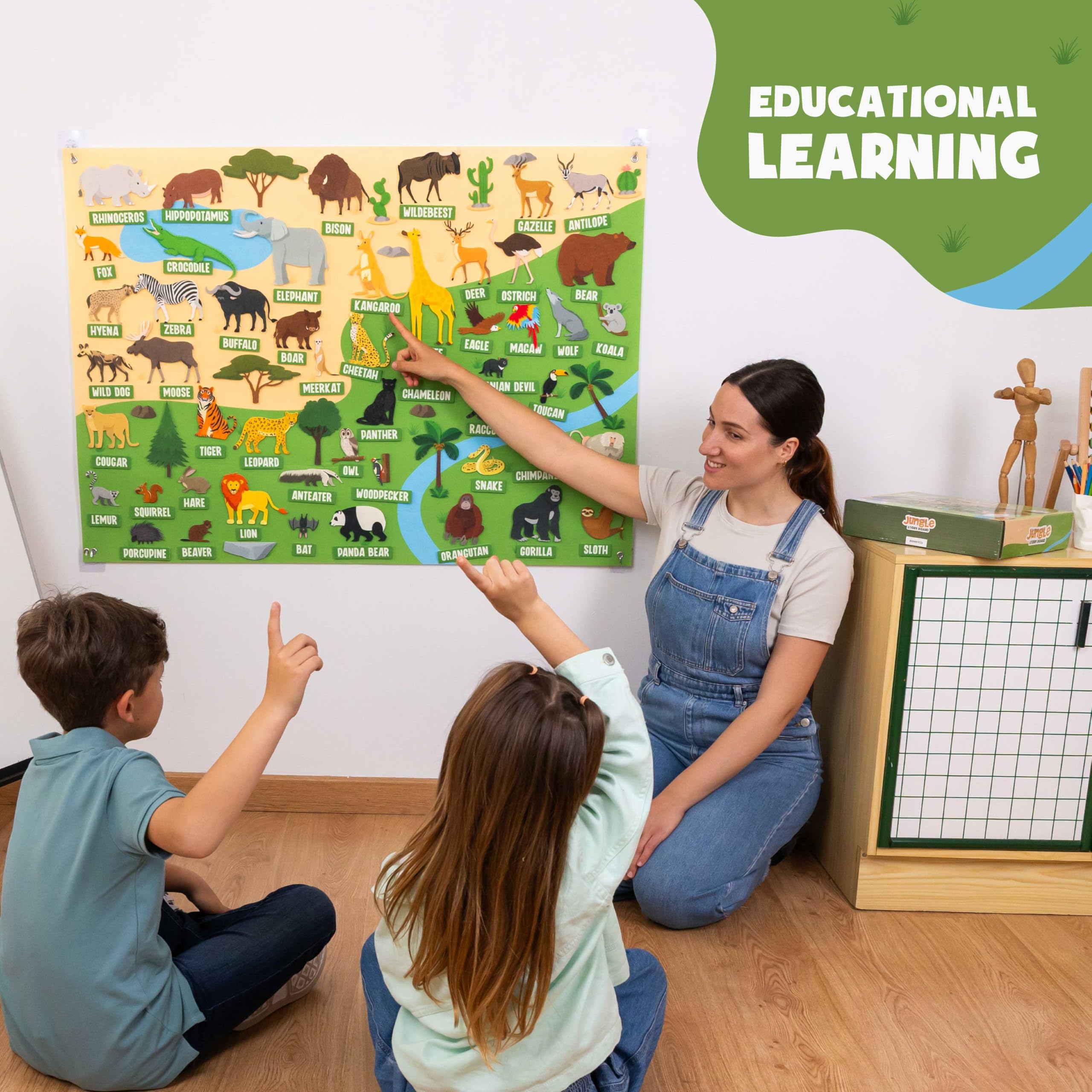 BONNYCO Jungle Animals Felt Board - 116 Pieces | Montessori Learning Toy | Ages 3+ 3