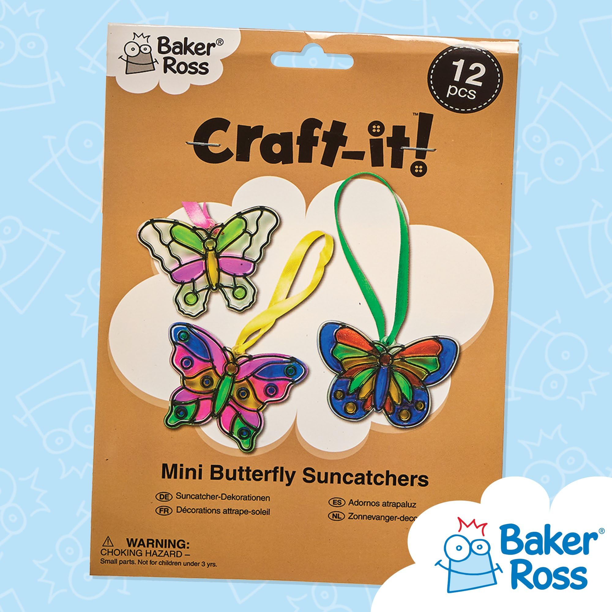 Baker Ross Butterfly Mini Suncatcher Decorations - Pack of 12 Acrylic Templates for Kids Ages 3+ 6