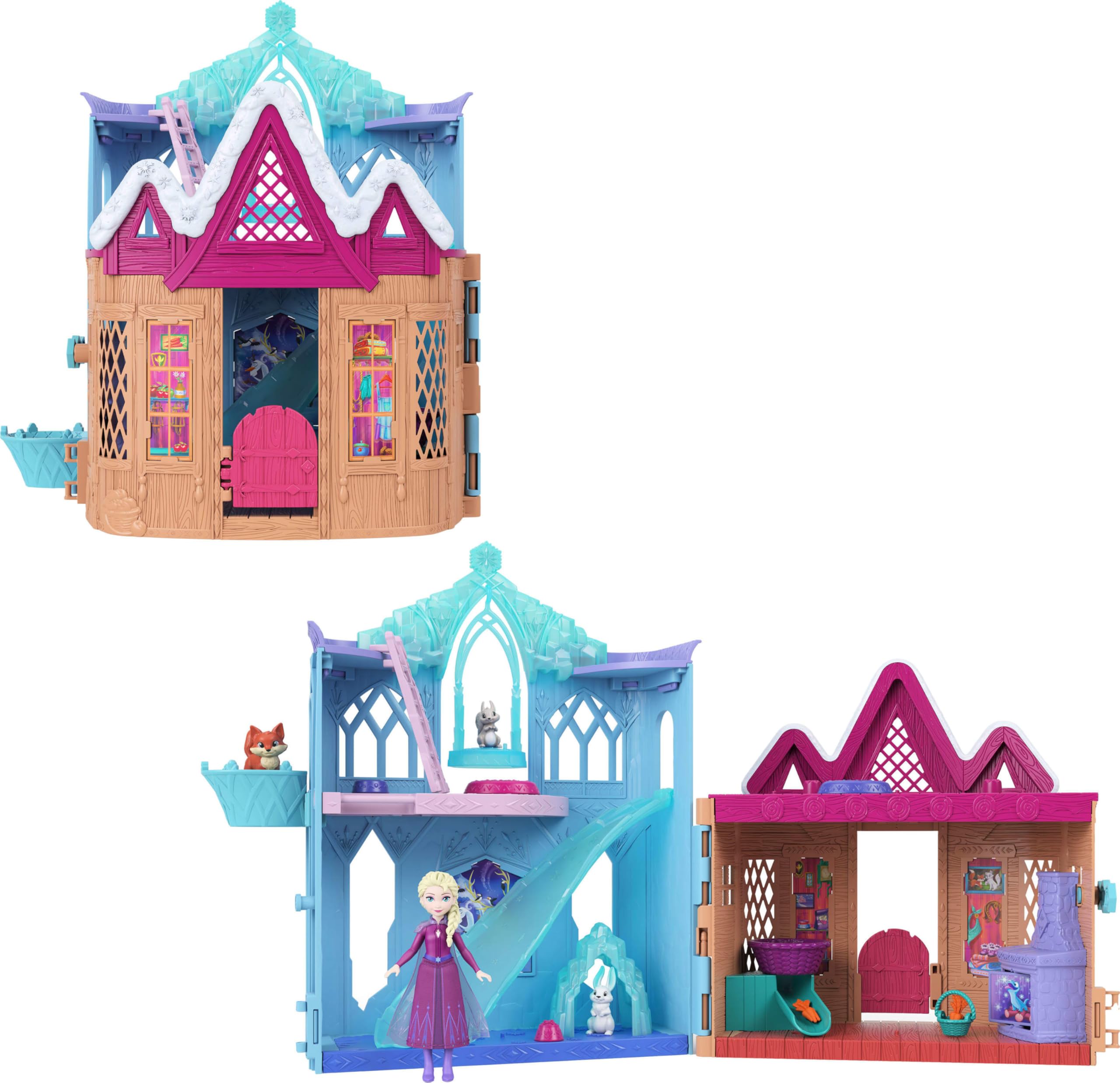 Mattel Disney Frozen Elsa Small Doll Playset with 10 Play Areas, 3 Animal Friends, Purple, 12 Inches Wide 1