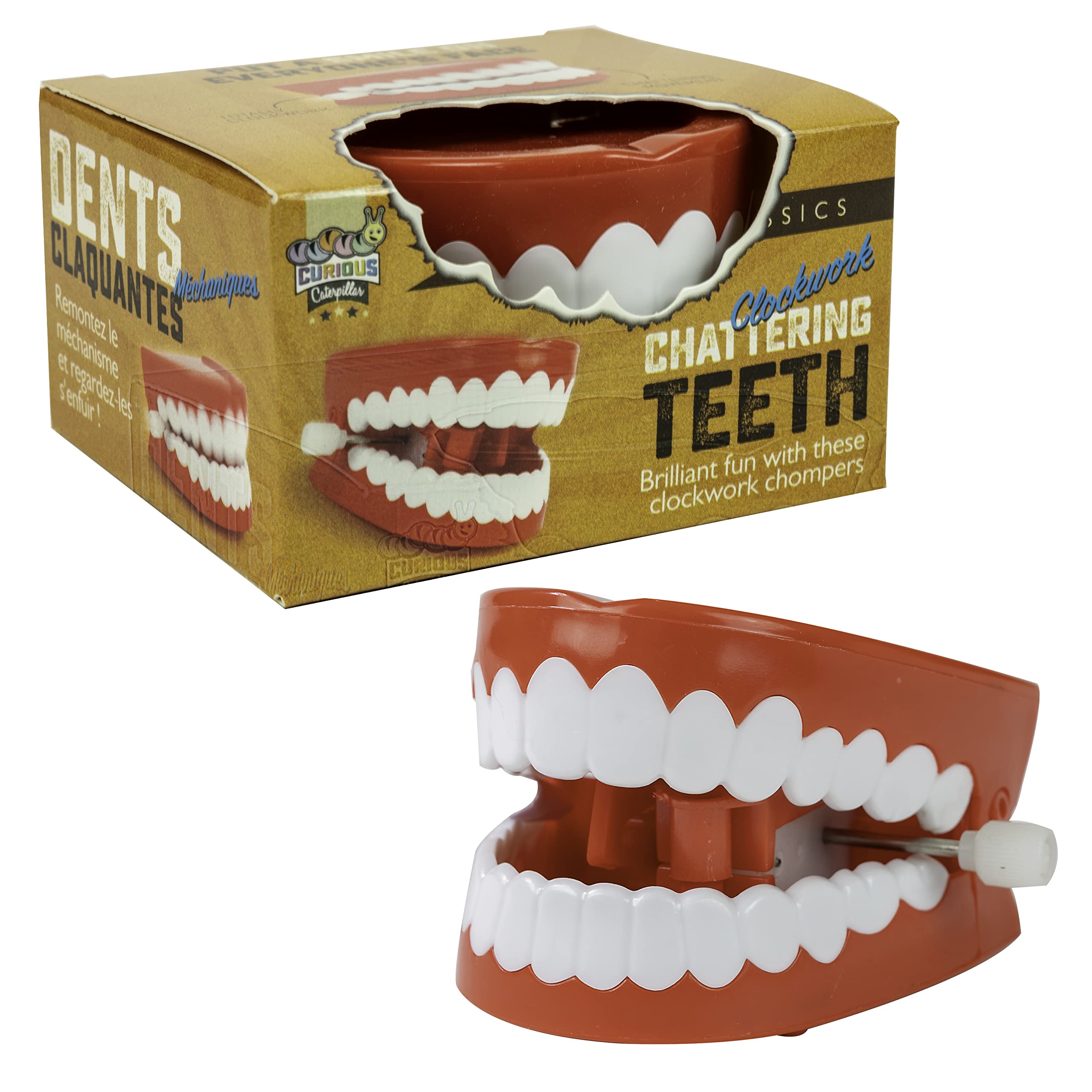 Funtime Gifts Classic Clockwork Chattering Teeth - Red | Wind-Up Toy | Plastic