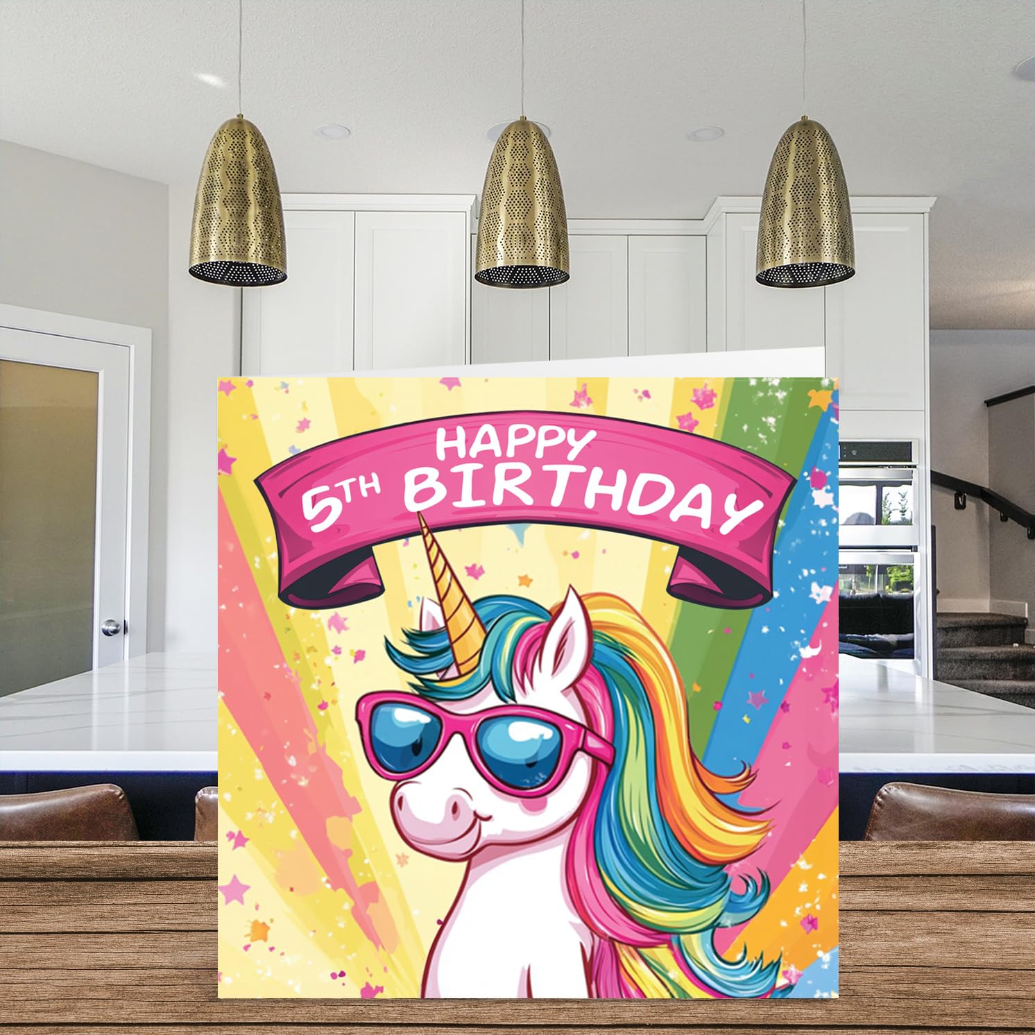 Stuff4 Girls 5th Birthday Card - Cool Unicorn Sunglasses Design | 145mm x 145mm 3