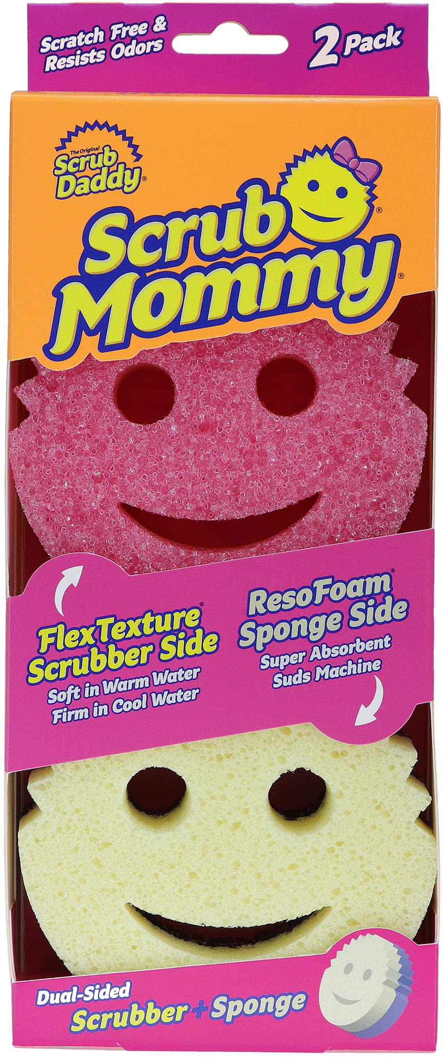 Scrub Daddy Scrub Mommy Dual-Sided Cleaning Sponges - Non-Scratch, Pink, 2 Pack