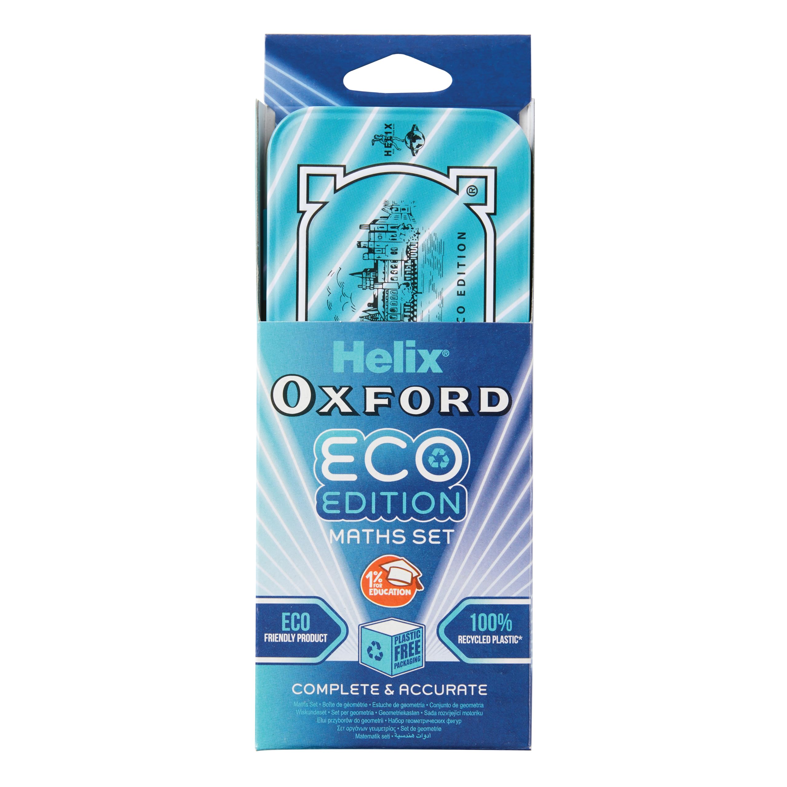 Helix Oxford Cyber Eco Maths Set - 9 Piece Geometry Set with Recycled Contents | Light Blue 1