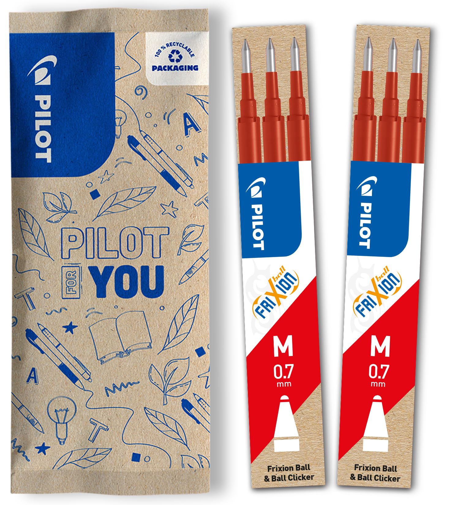 PILOT Frixion Pen Refills - 0.7mm Medium Tip, Erasable Ink | Set of 6 | Red 1