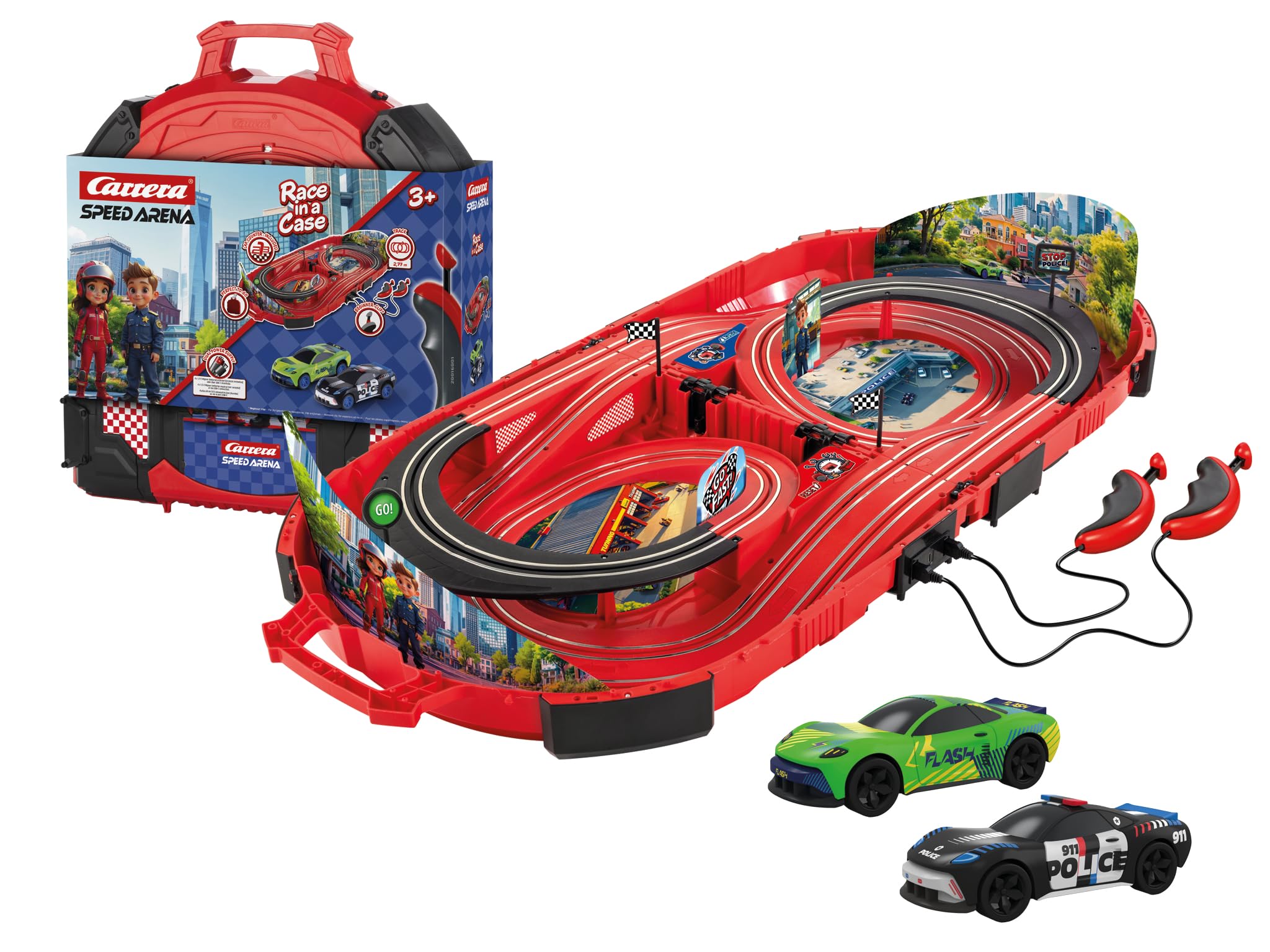 Carrera Speed Arena Race Case: Police Chase Set | 2.77 Metres Track | Includes Green Racer & Police Car