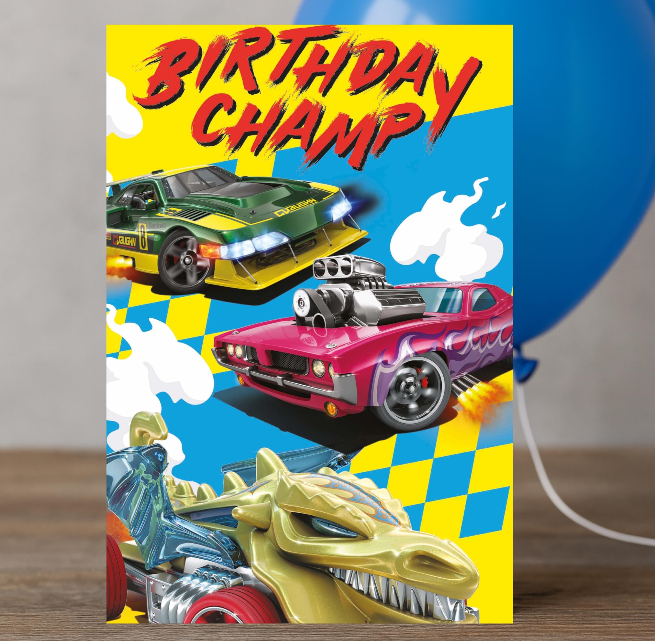 Danilo Promotions LTD Hot Wheels Birthday Card 'Birthday Champ' for Baby Boys | Multi Color 3