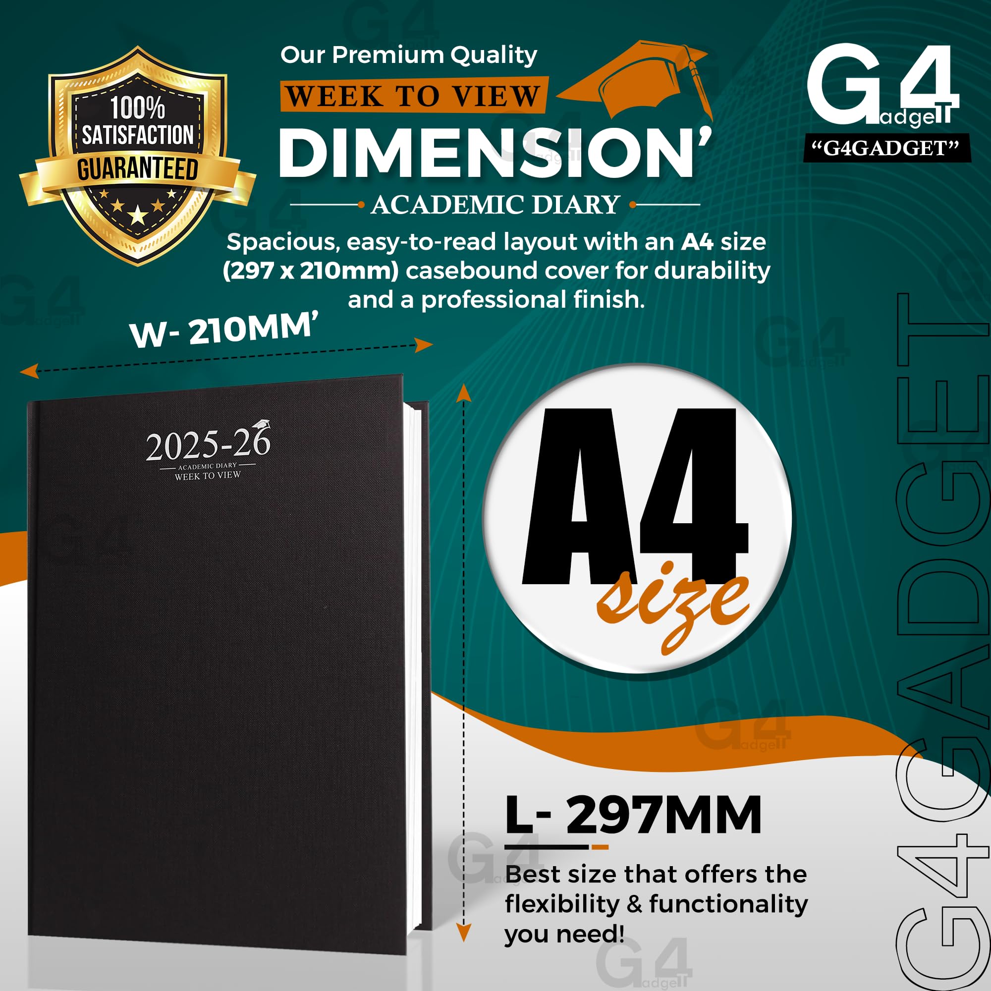 G4GADGET 2025-2026 Academic Diary | A4 Week to View | Black Case Binding 3