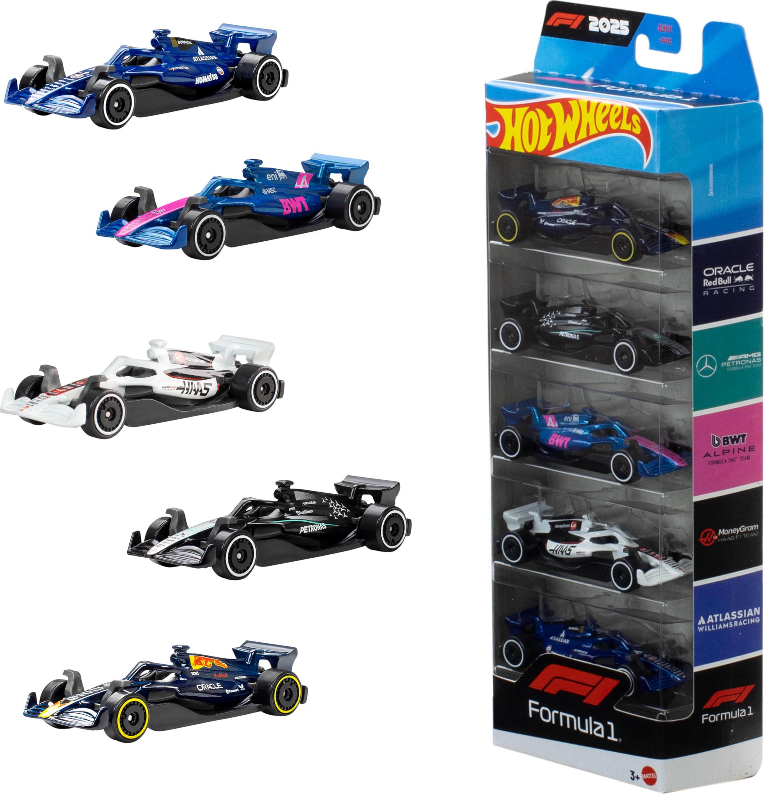 Hot Wheels Formula 1 1:64 Scale Die-Cast 5-Pack, Set of 5 Officially Licens 1