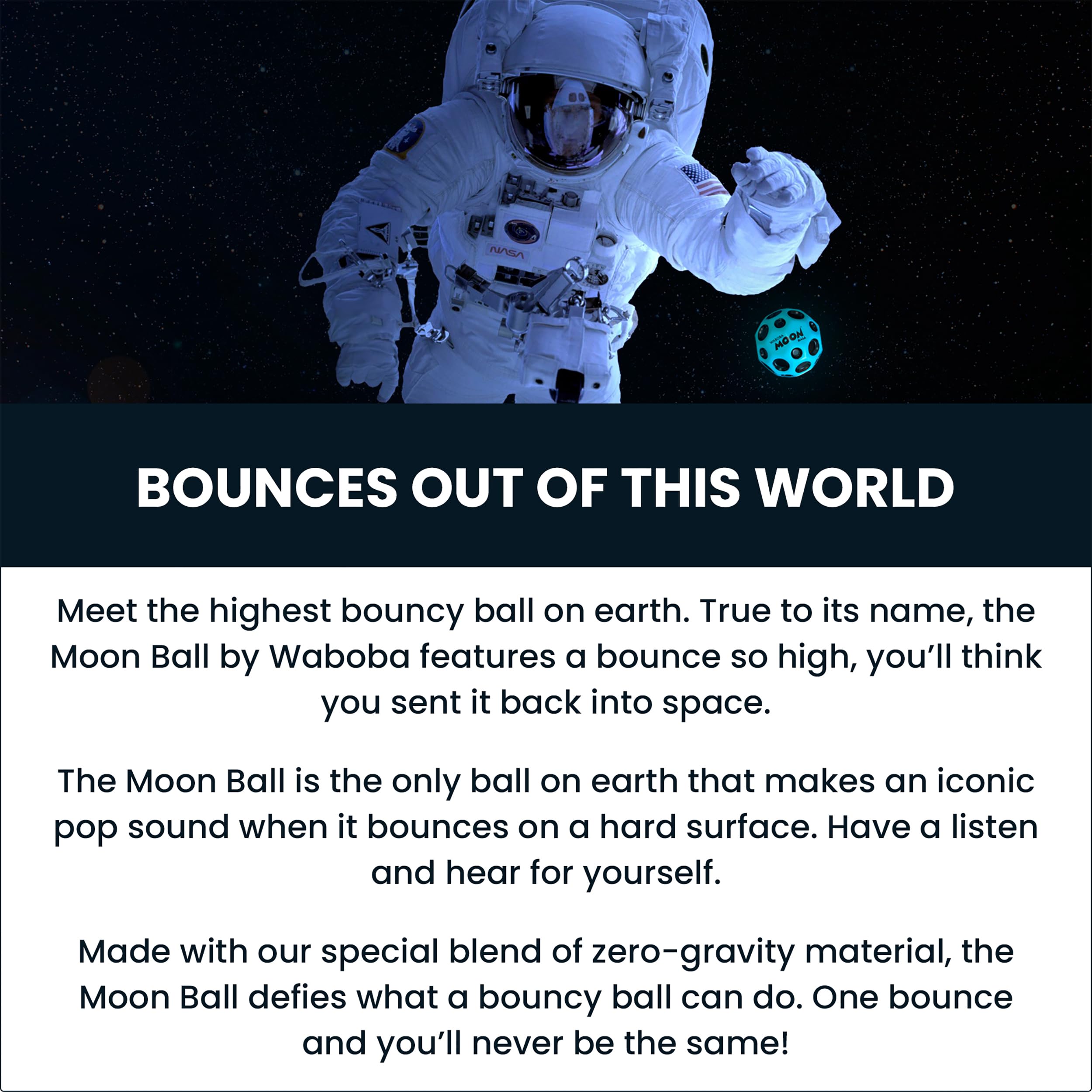 Waboba The Original Moon Ball - Hyper Bouncy Ball for Active Play | Blue | 65mm 3