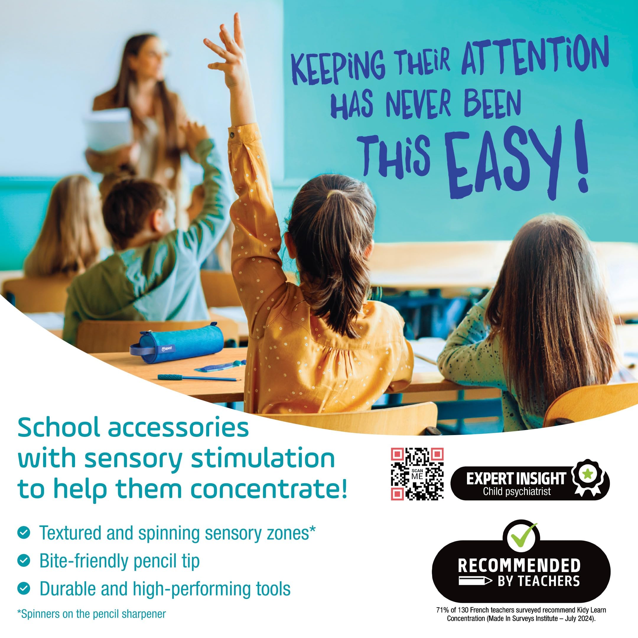 Maped Kidy Learn Concentration Ruler - 20cm, Shatterproof PET, Blue | Sensory Zones 2