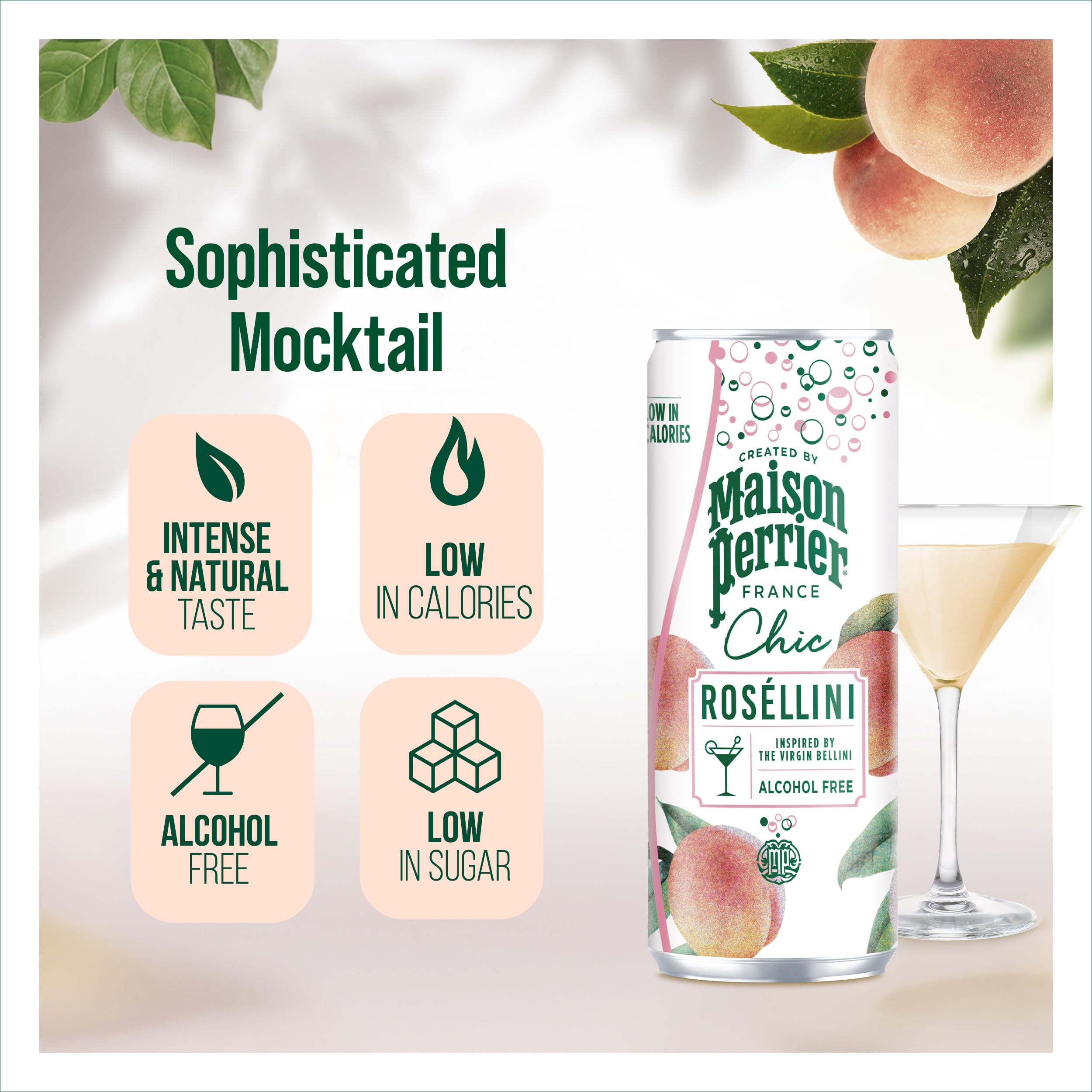 Maison Perrier Chic Rosellini Non-Alcoholic Aperitif | Peach & Blackcurrant Mocktail | 4 x 250ml Cans 4