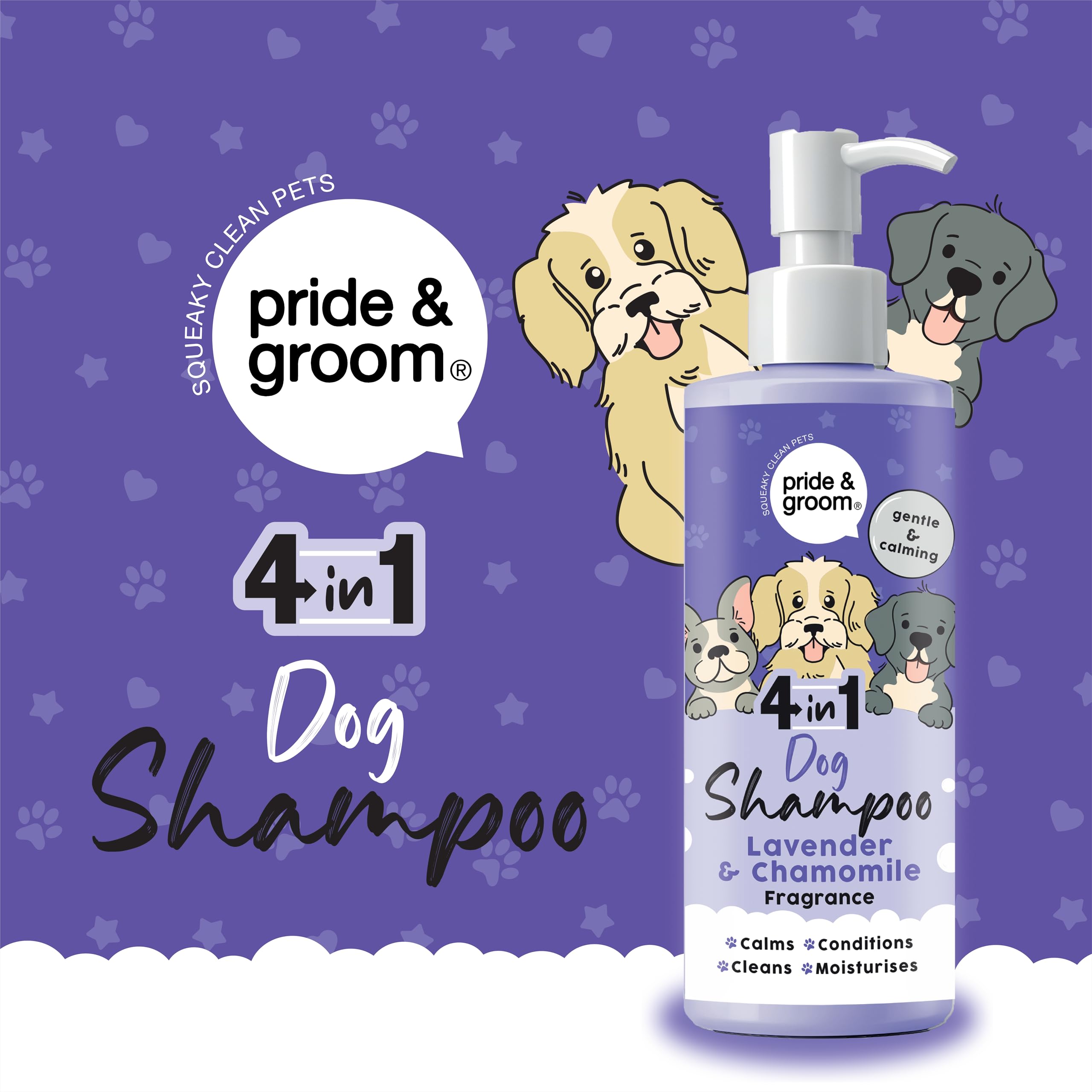 Pride & Groom 4-in-1 Dog Shampoo - Calming Lavender & Chamomile, 500ml