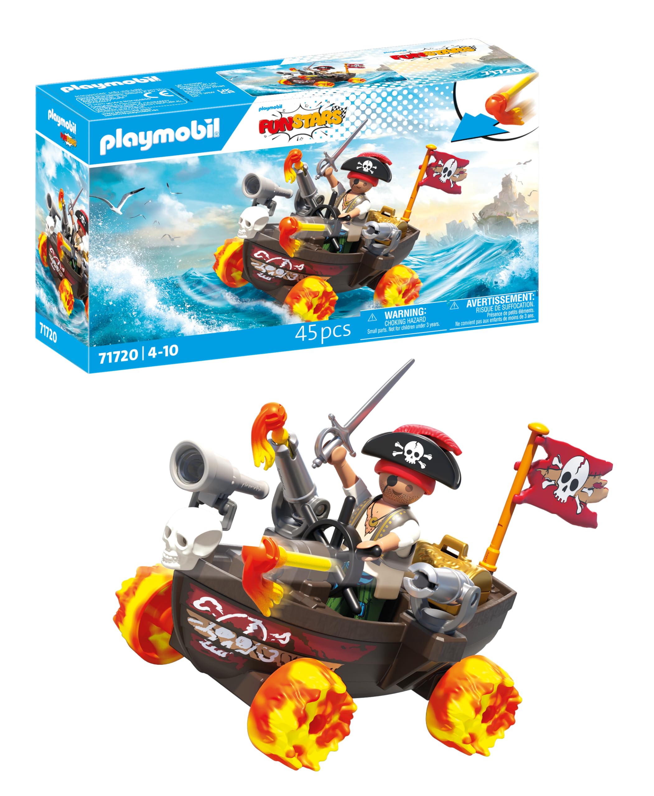 Playmobil Funstars Racing Pirate Boat - Action-Packed Pirate Playset for Kids4+