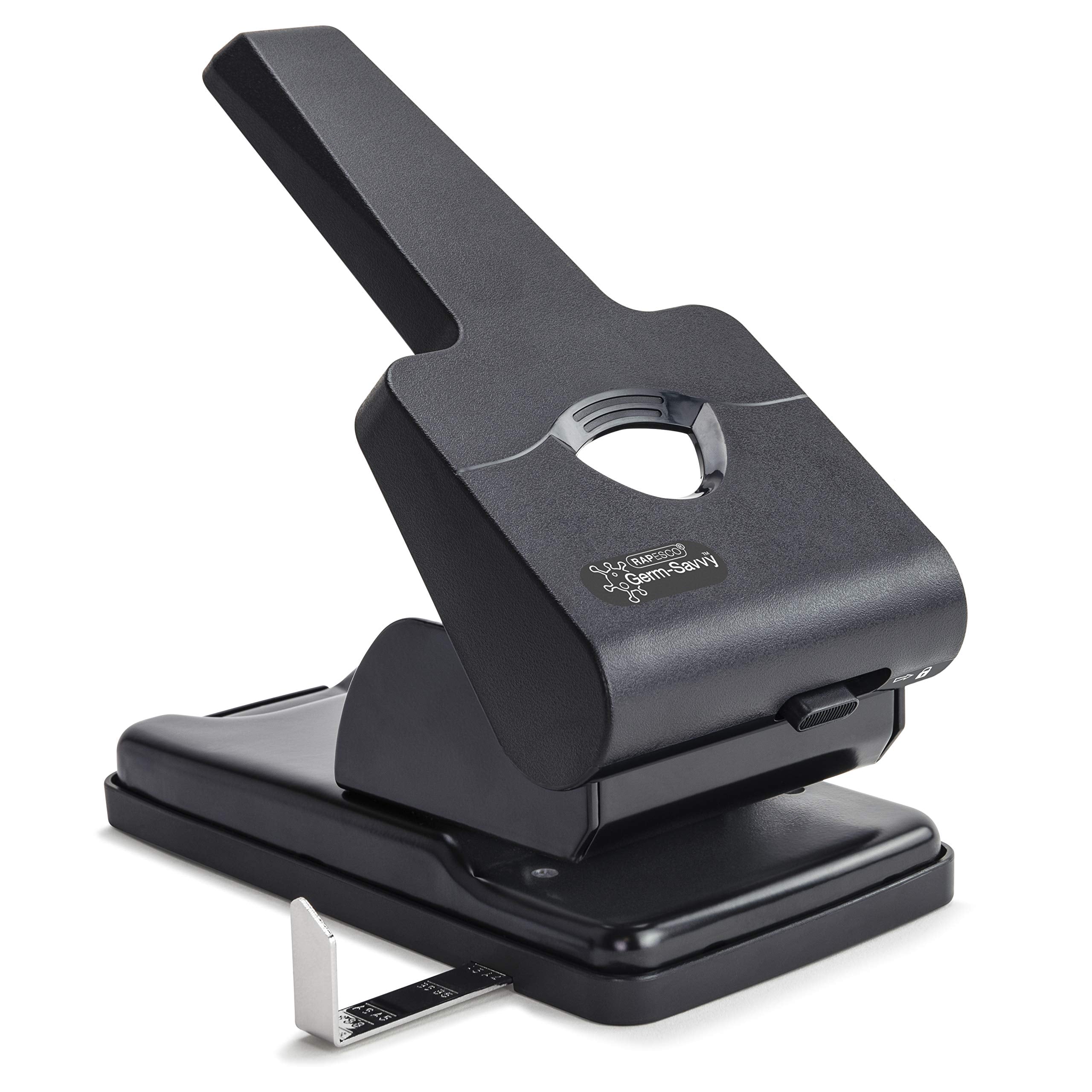 Rapesco 1631 Germ-Savvy Antibacterial HD865-P Heavy Duty 2-Hole Punch | 50+ Sheets | Black