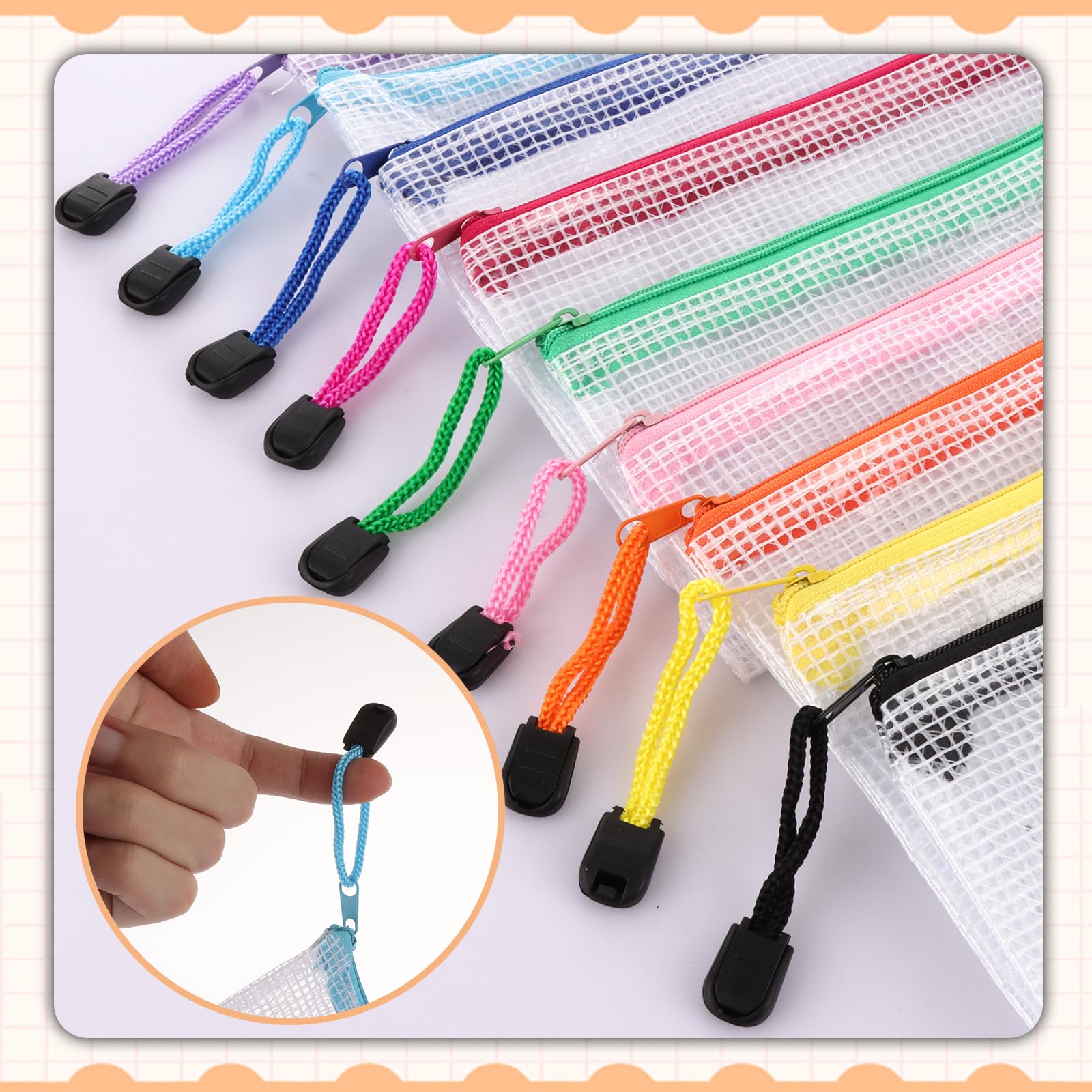 ASelected 30 PCS A6 Clear Zipper Mesh Pencil Cases | Waterproof PVC | 10 Colors 6