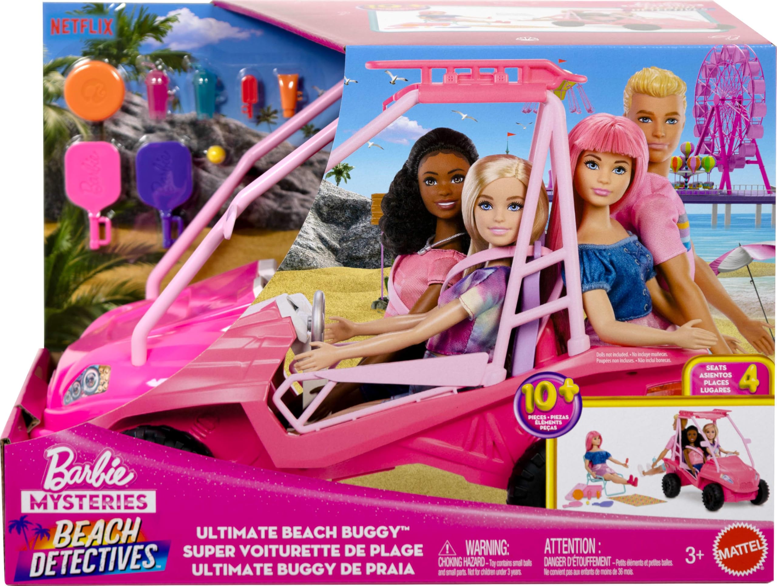 Barbie Mysteries: Beach Detectives Playset - Beach Buggy Vehicle with 10+ Accessories 12