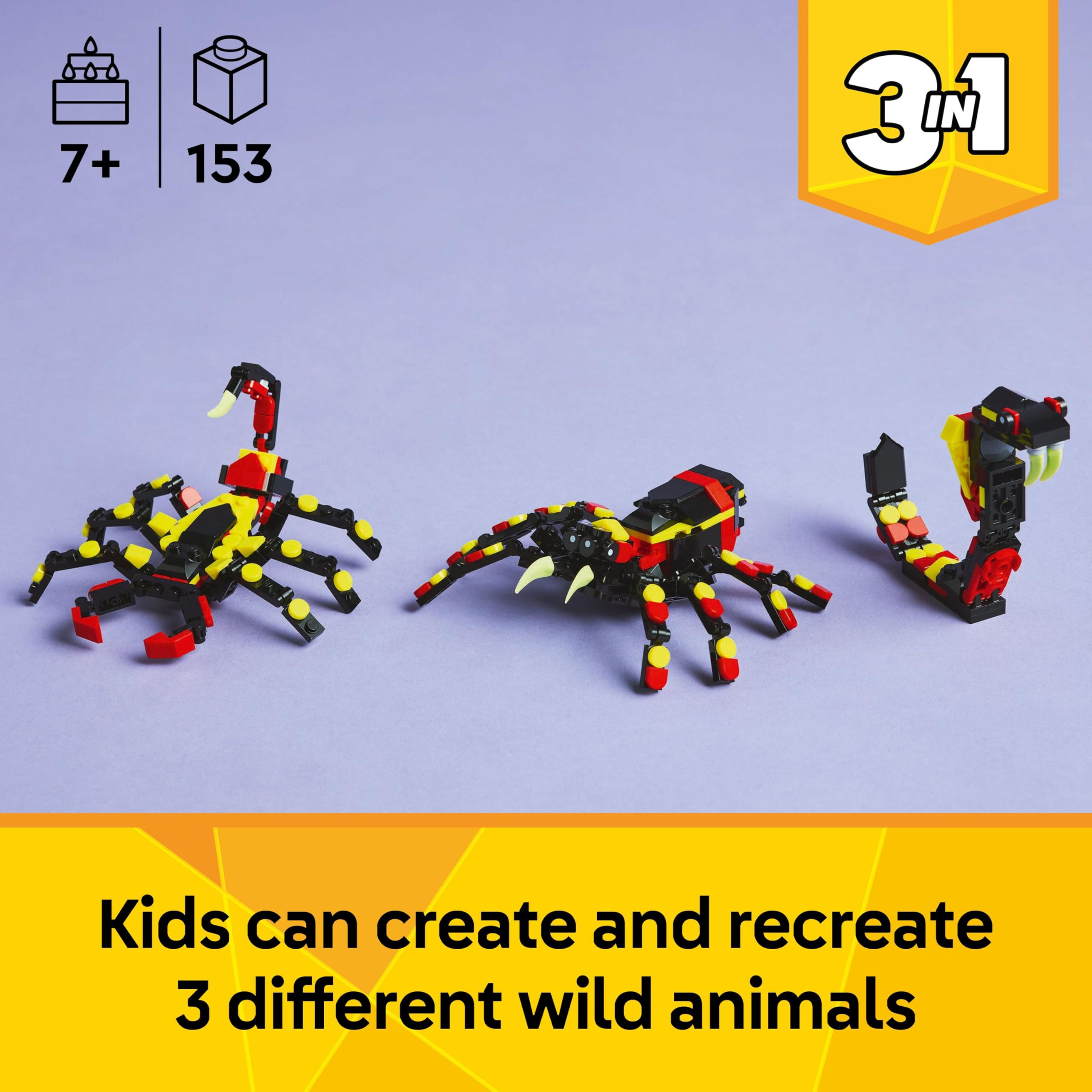 LEGO Creator 3in1 Wild Animals: Surprising Spider Toy Set 31159 | Ages 7+ | 3 Models in 1