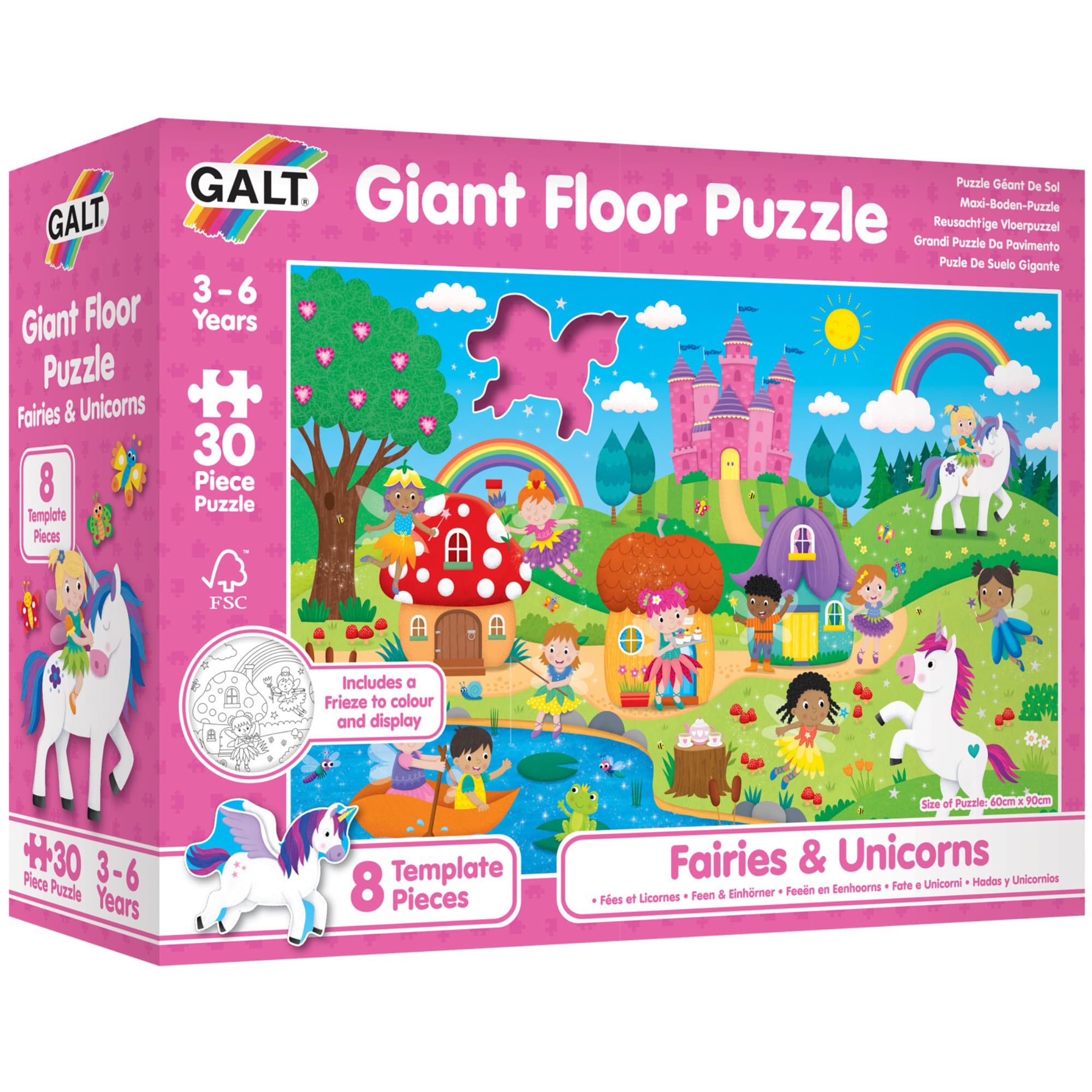 Galt Giant Floor Jigsaw Puzzle Fairies and Unicorns - 30-Piece Educational Puzzle for Kids Ages 3-6 7